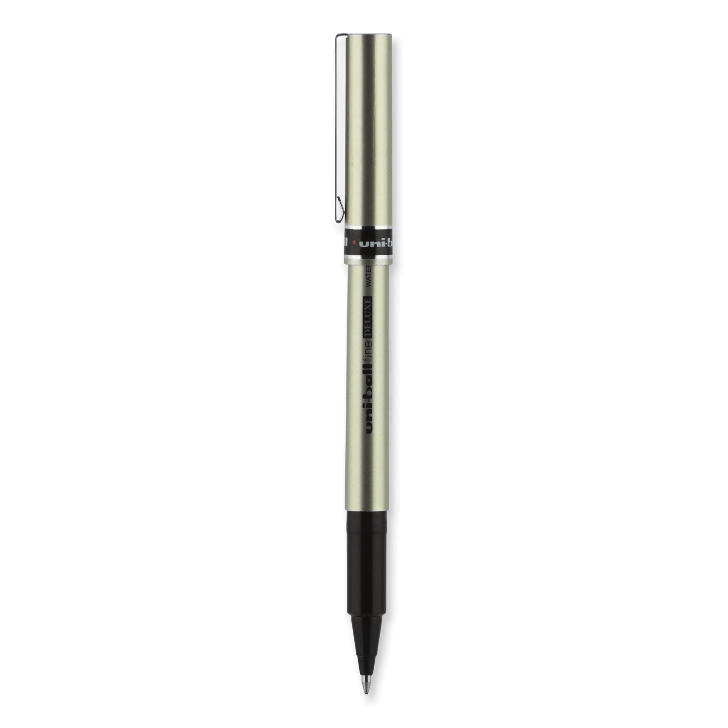 uniball® Deluxe Rollerball Pen, Stick, Fine 0.7 mm, Black Ink, Champagne/Black Barrel, Dozen