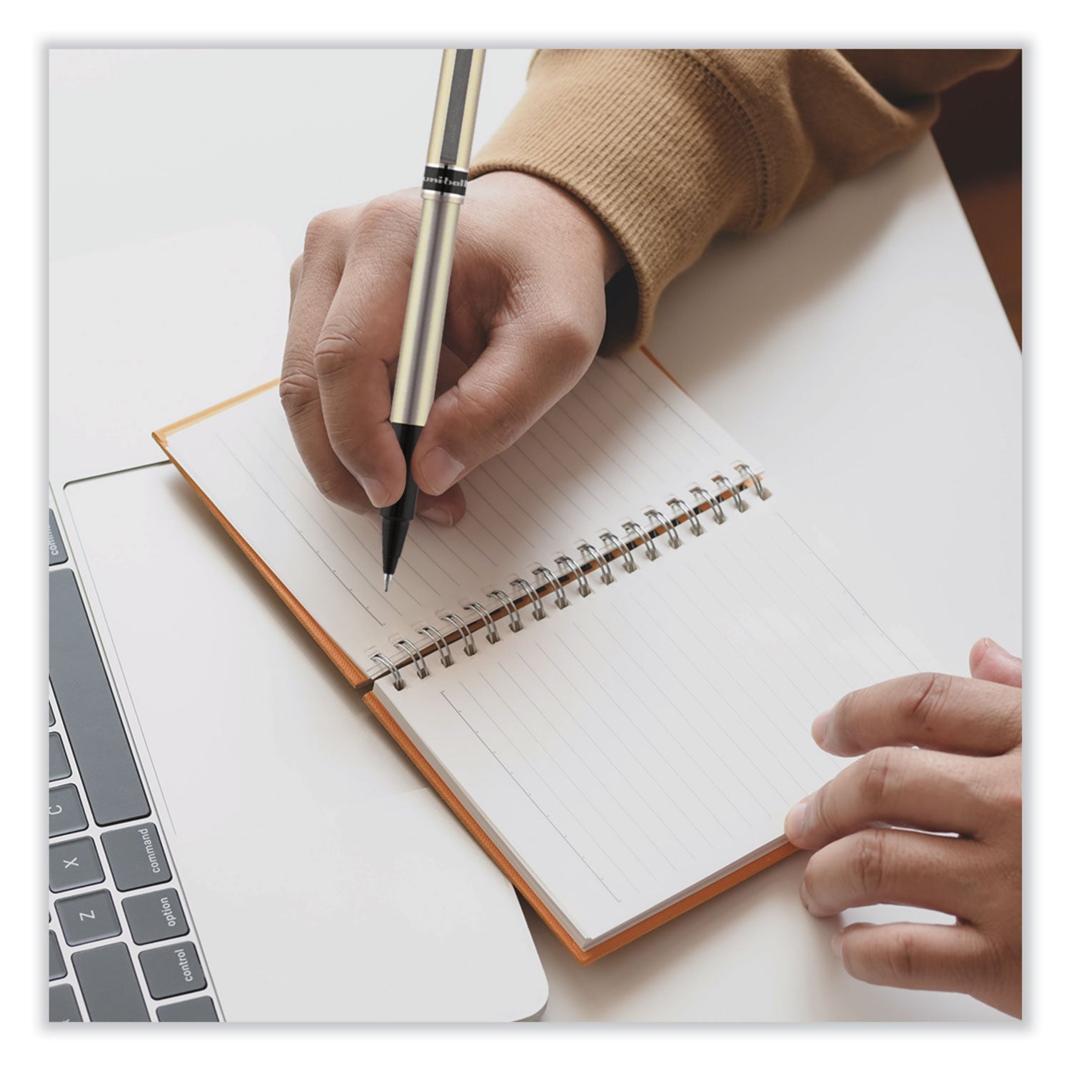 uniball® Deluxe Rollerball Pen, Stick, Fine 0.7 mm, Black Ink, Champagne/Black Barrel, Dozen