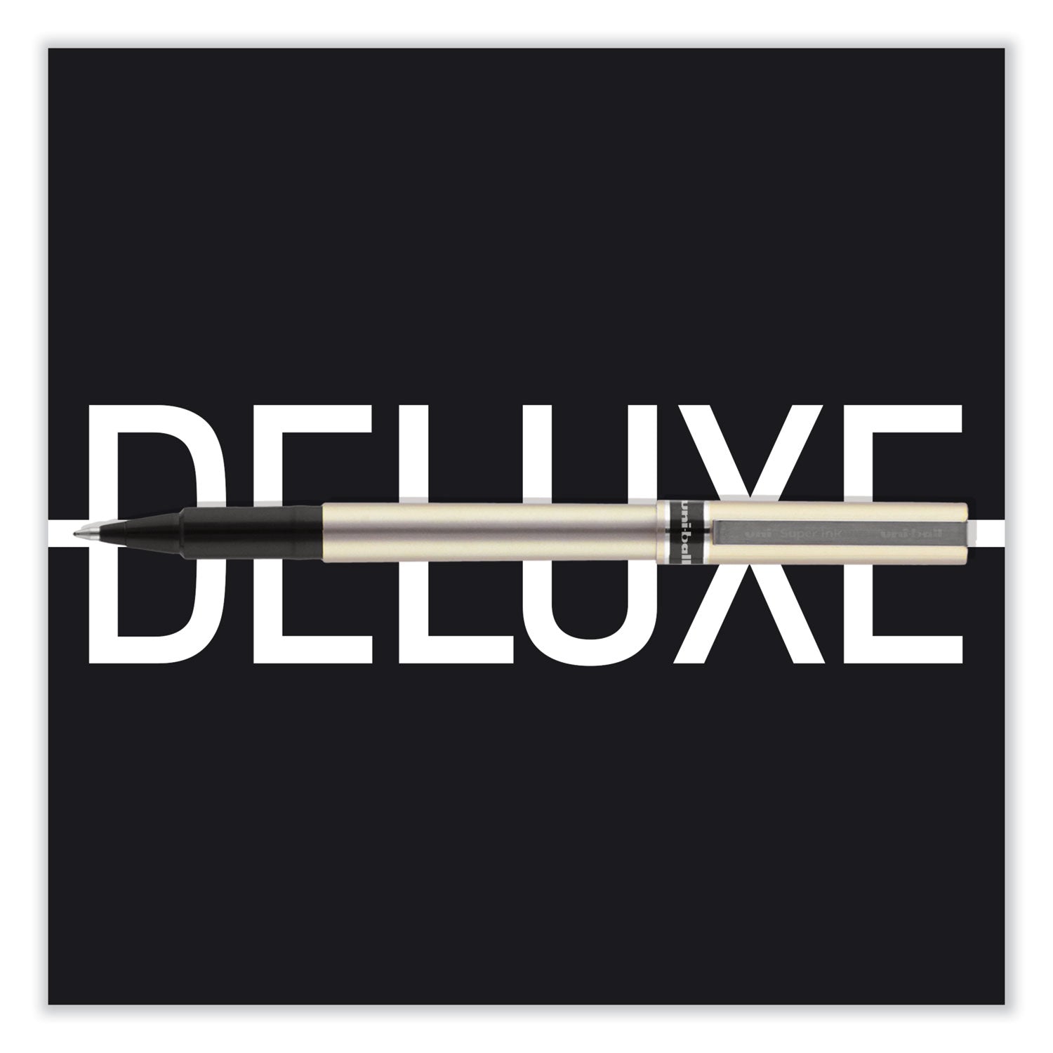 uniball® Deluxe Rollerball Pen, Stick, Fine 0.7 mm, Black Ink, Champagne/Black Barrel, Dozen