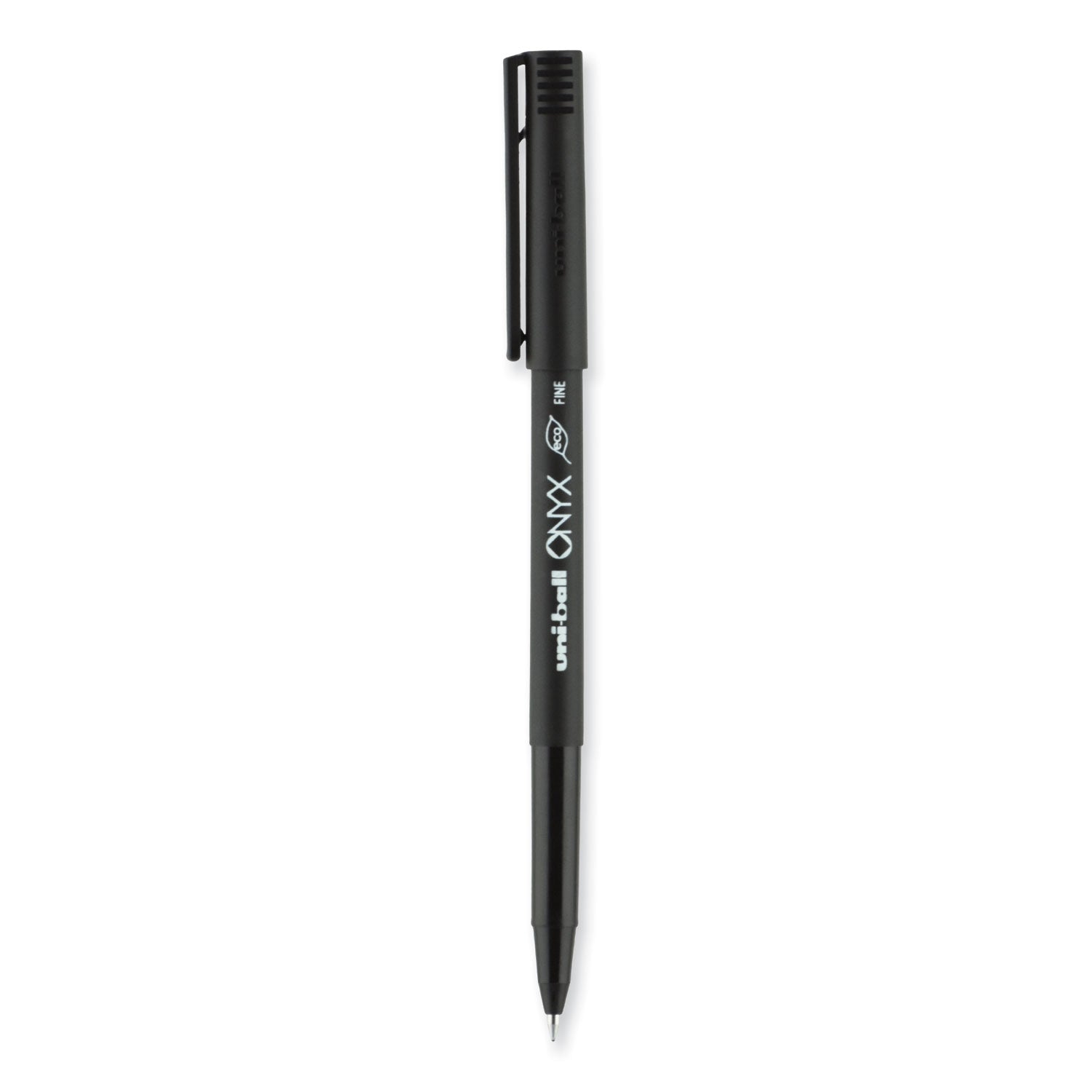 uniball® ONYX Rollerball Pen, Stick, Fine 0.7 mm, Black Ink, Black Barrel, Dozen
