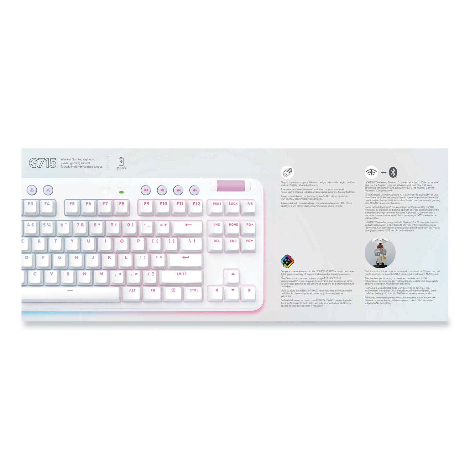 Logitech® G715 Wireless Gaming Keyboard, 87 Keys, White