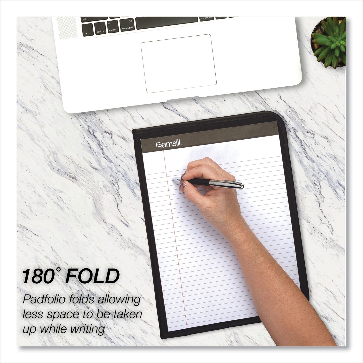 Samsill® Slimline Padfolio, Leather-Look/faux Reptile Trim, Writing Pad, Black