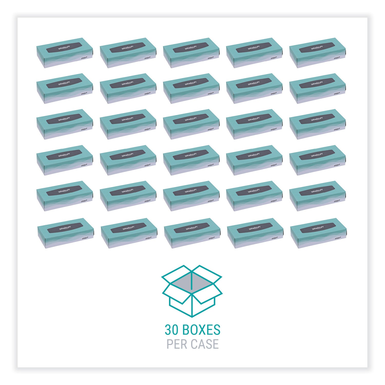 Windsoft® Facial Tissue, 2 Ply, White, Flat Pop-Up Box, 100 Sheets/box, 30 Boxes/carton