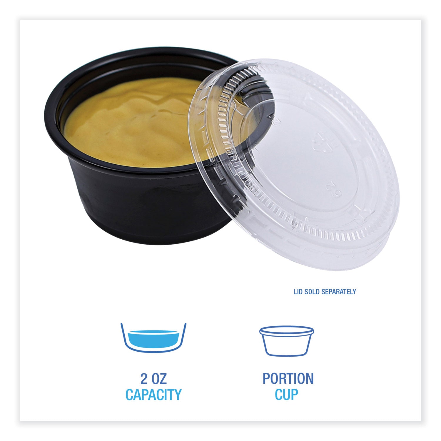 Boardwalk® Souffle/Portion Cups, 2 oz, Plastic, Black, 125/Sleeve, 20 Sleeves/Carton