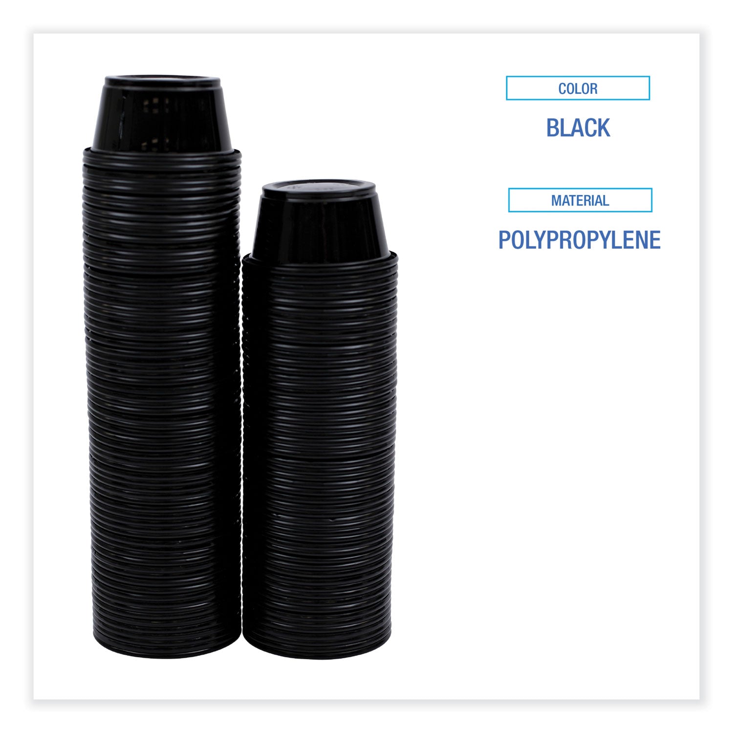 Boardwalk® Souffle/Portion Cups, 2 oz, Plastic, Black, 125/Sleeve, 20 Sleeves/Carton