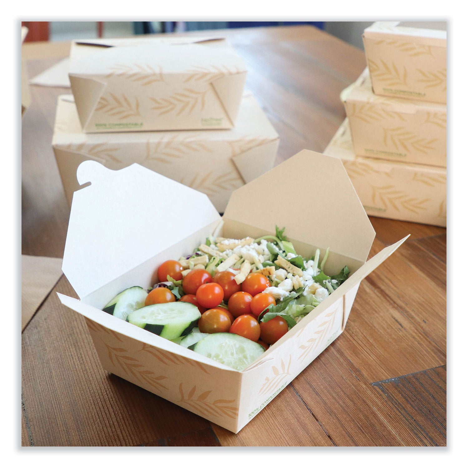 World Centric® No Tree Folded Takeout Containers, 65 oz, 6.25 x 8.7 x 2.5, Natural, Sugarcane, 200/Carton