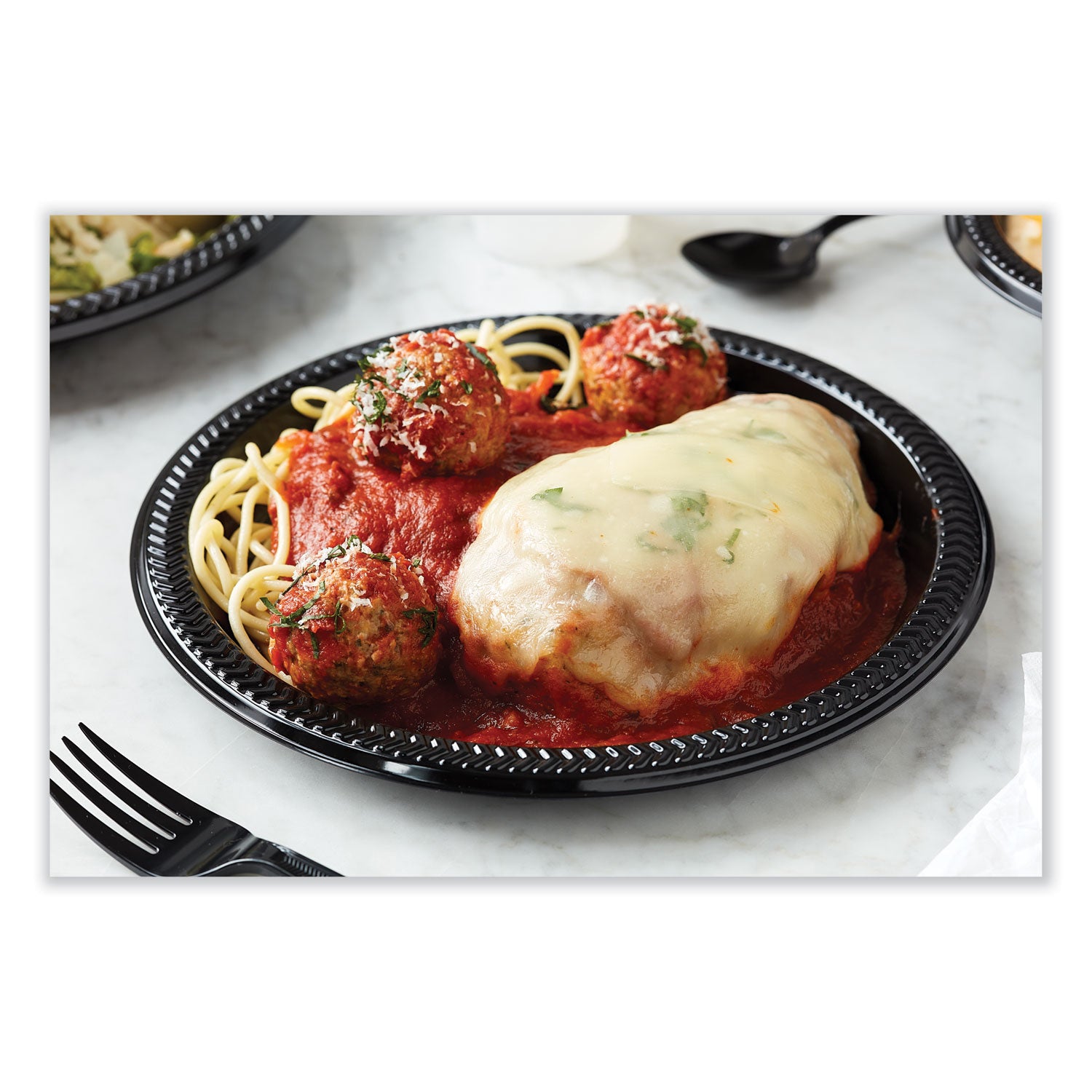 Pactiv Evergreen Meadoware Impact Plastic Dinnerware, Plate, 8.9" dia, Black, 400/Carton