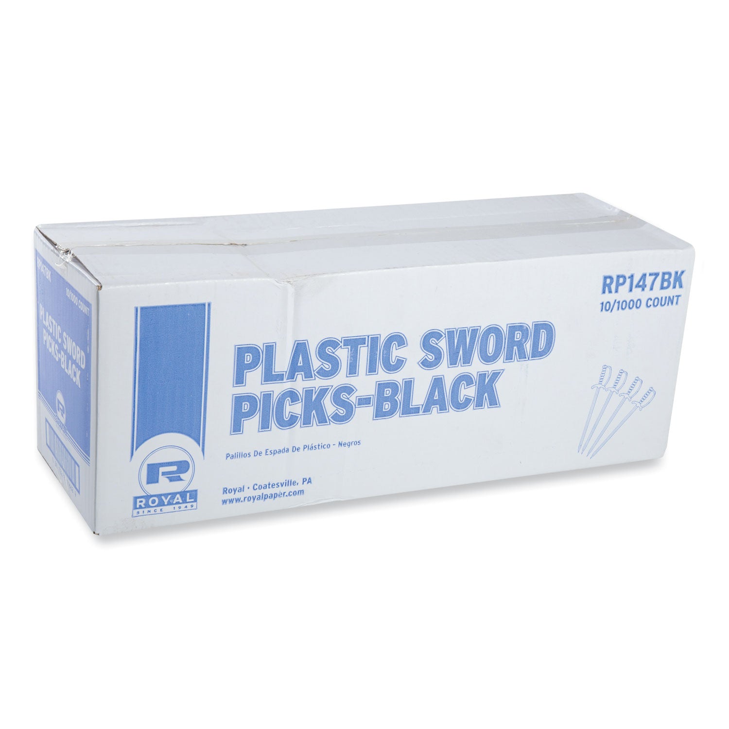 AmerCareRoyal® Sword Picks, Plastic, 6", Black, 1,000/Box, 10 Boxes/Carton