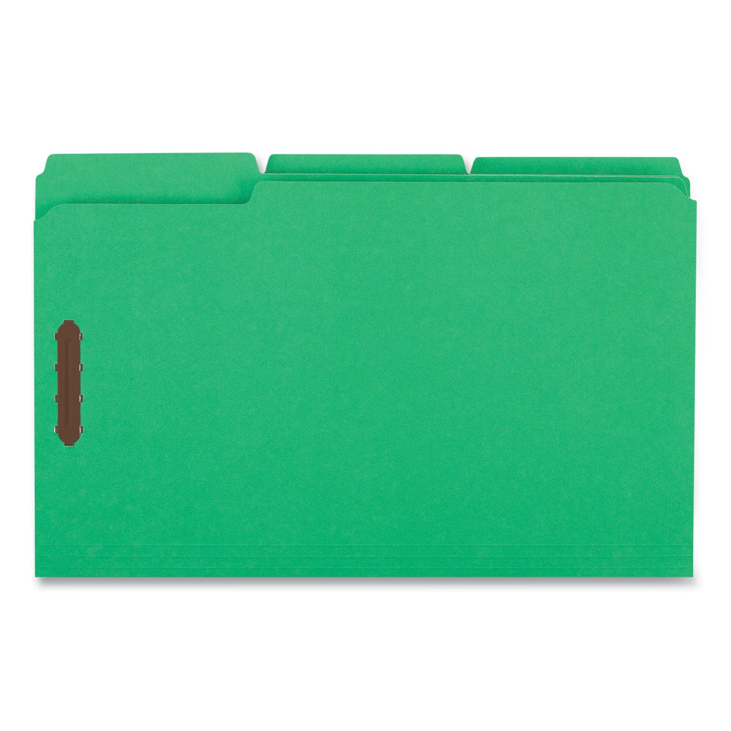 Universal® Deluxe Reinforced Top Tab Fastener Folders, 0.75" Expansion, 2 Fasteners, Legal Size, Green Exterior, 50/Box