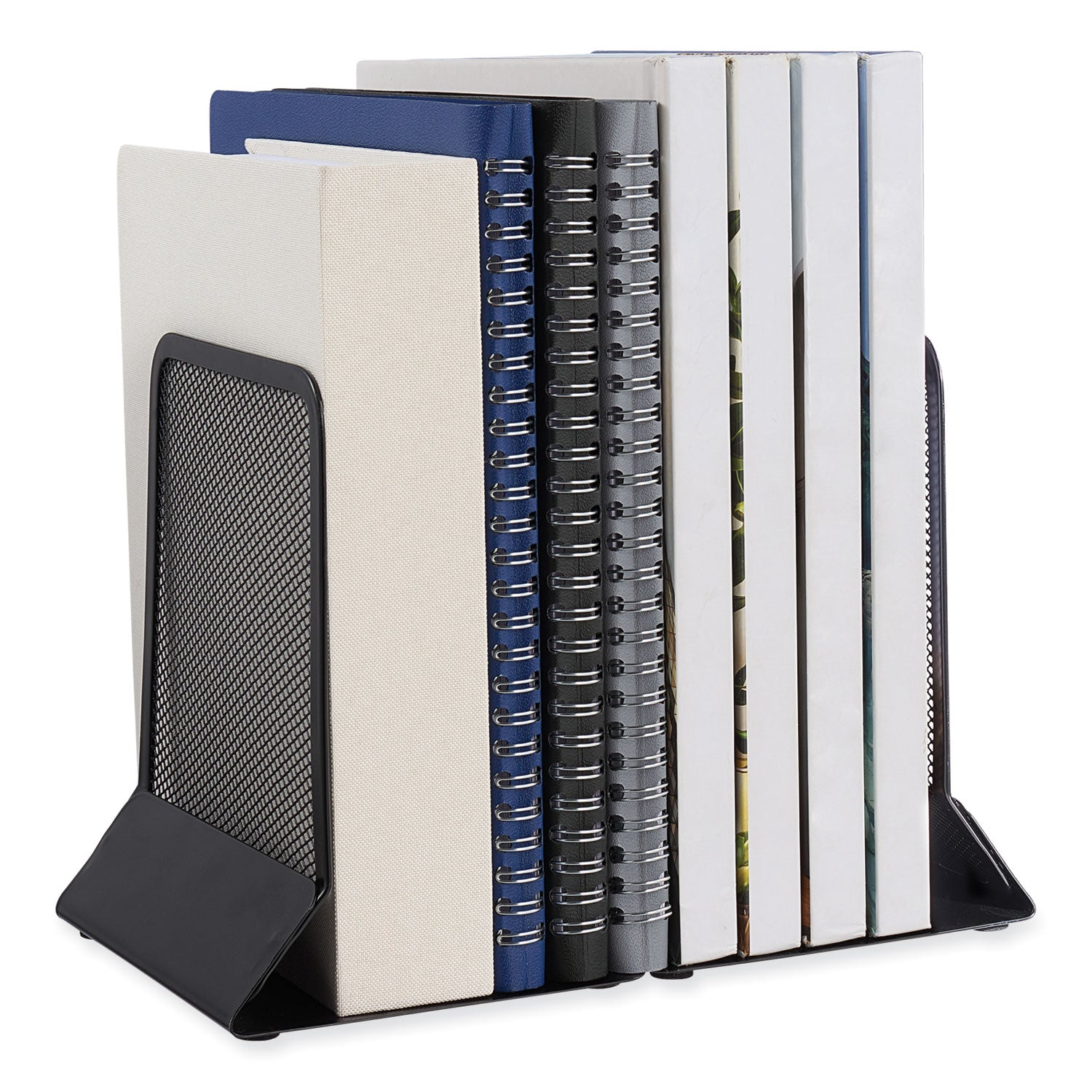 Universal® Metal Mesh Bookends, Nonskid, 5.38 x 5.38 x 6.75, Black, 1 Pair