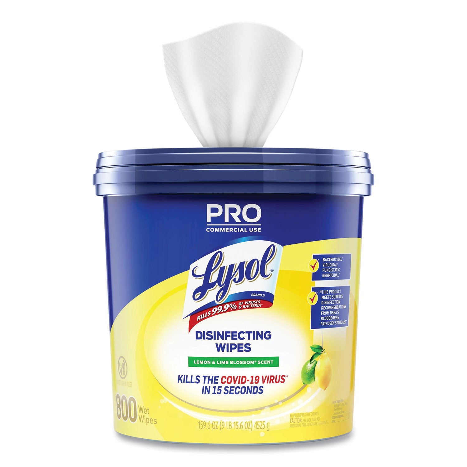 LYSOL® Brand Professional Disinfecting Wipe Bucket, 1-Ply, 6 X 8, Lemon And Lime Blossom, White, 800 Wipes
