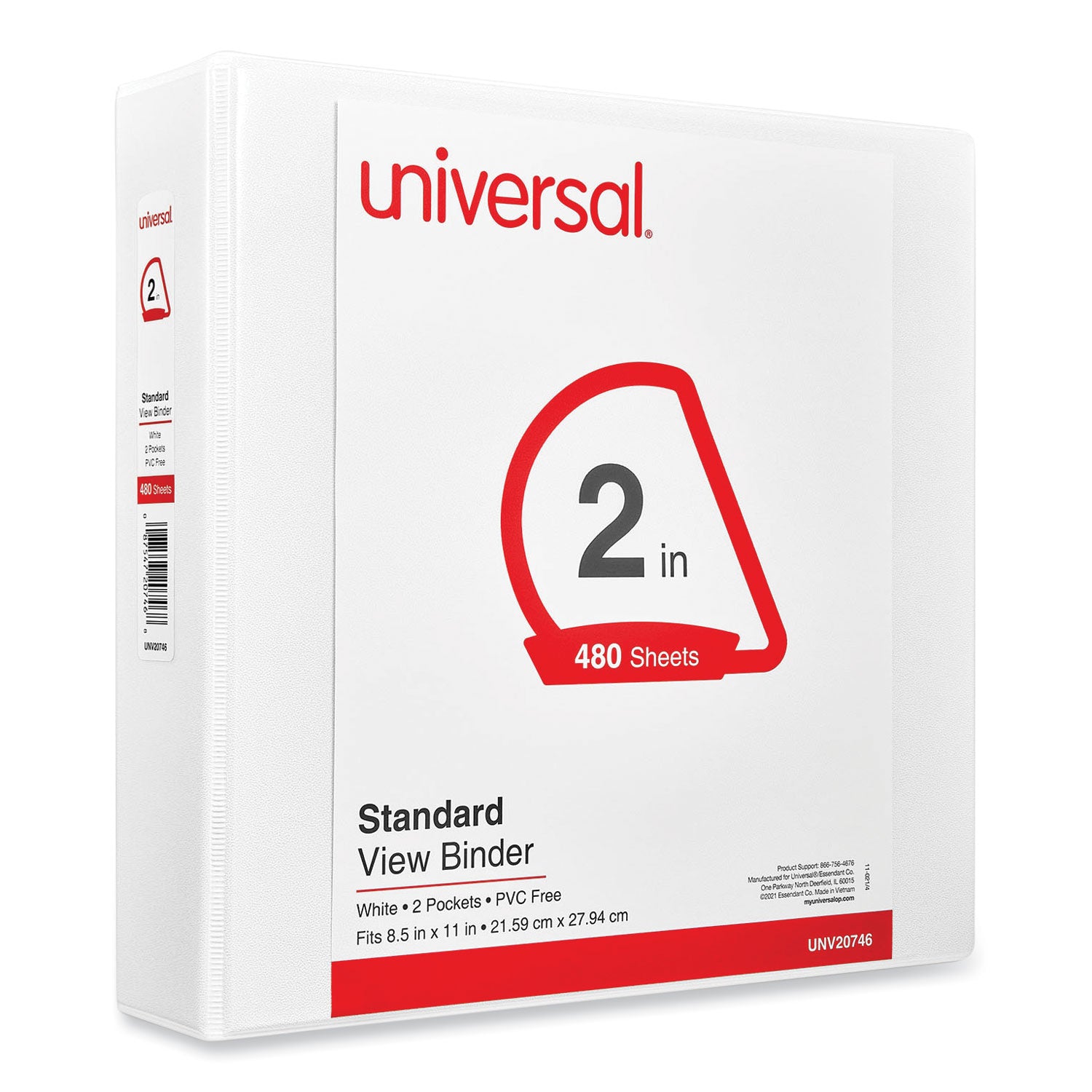 Universal® Slant D-Ring View Binder, 3 Rings, 2" Capacity, 11 x 8.5, White
