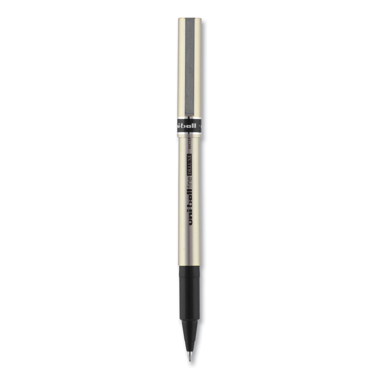 uniball® Deluxe Rollerball Pen, Stick, Fine 0.7 mm, Black Ink, Champagne/Black Barrel, Dozen