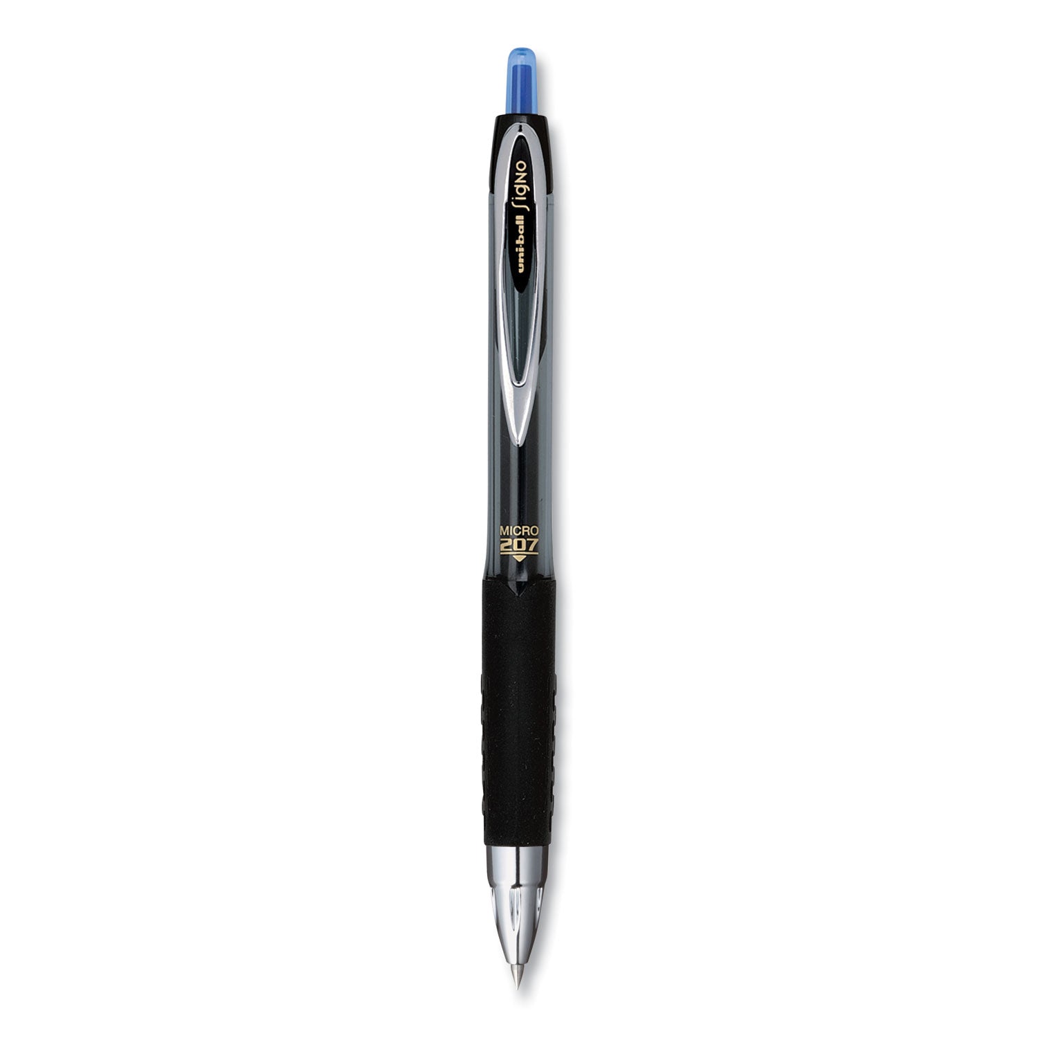 uniball® Signo 207 Gel Pen, Retractable, Fine 0.5 mm, Blue Ink, Smoke/Black/Blue Barrel, Dozen