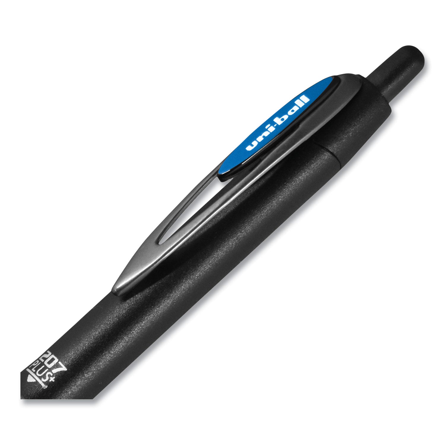 uniball® 207 Plus+ Gel Pen, Retractable, Medium 0.7 mm, Blue Ink, Black Barrel, Dozen
