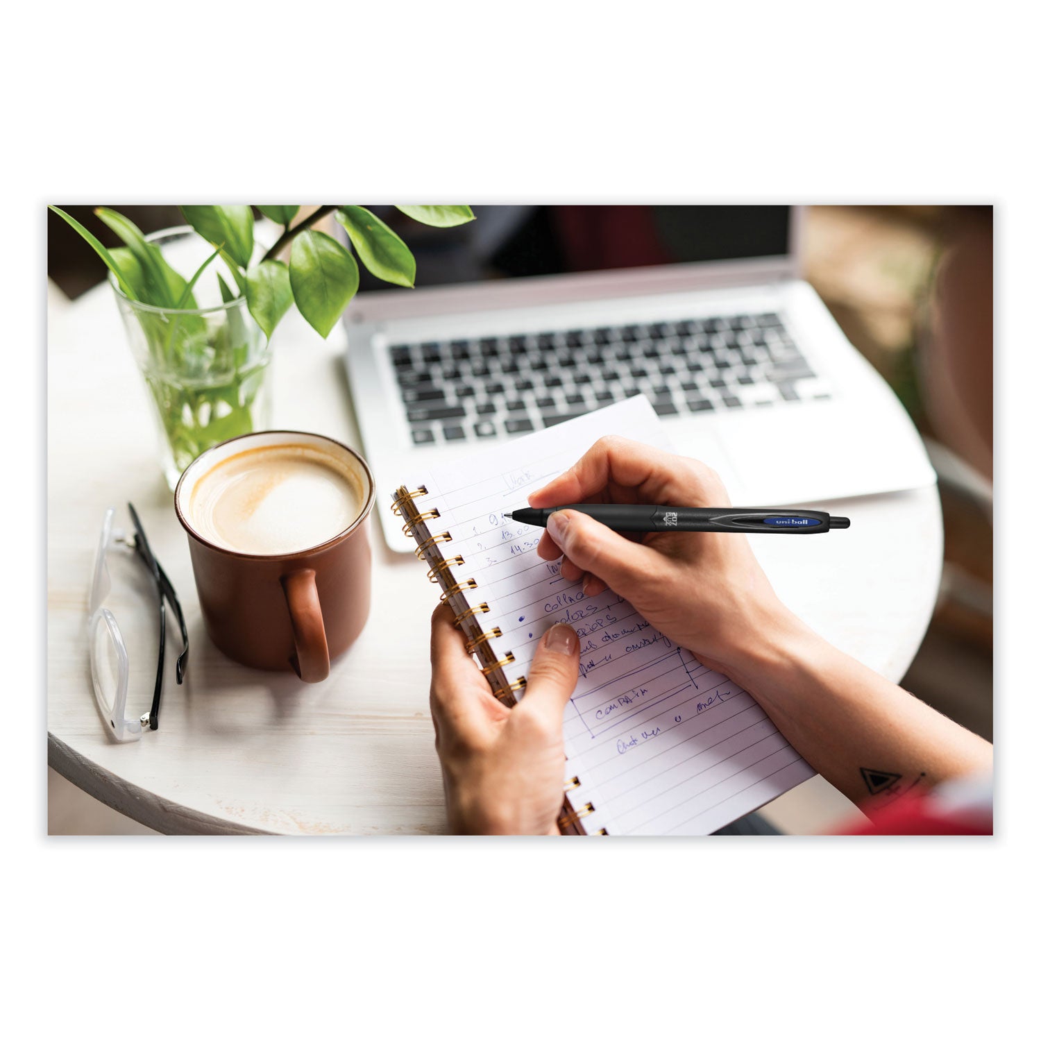 uniball® 207 Plus+ Gel Pen, Retractable, Medium 0.7 mm, Blue Ink, Black Barrel, Dozen