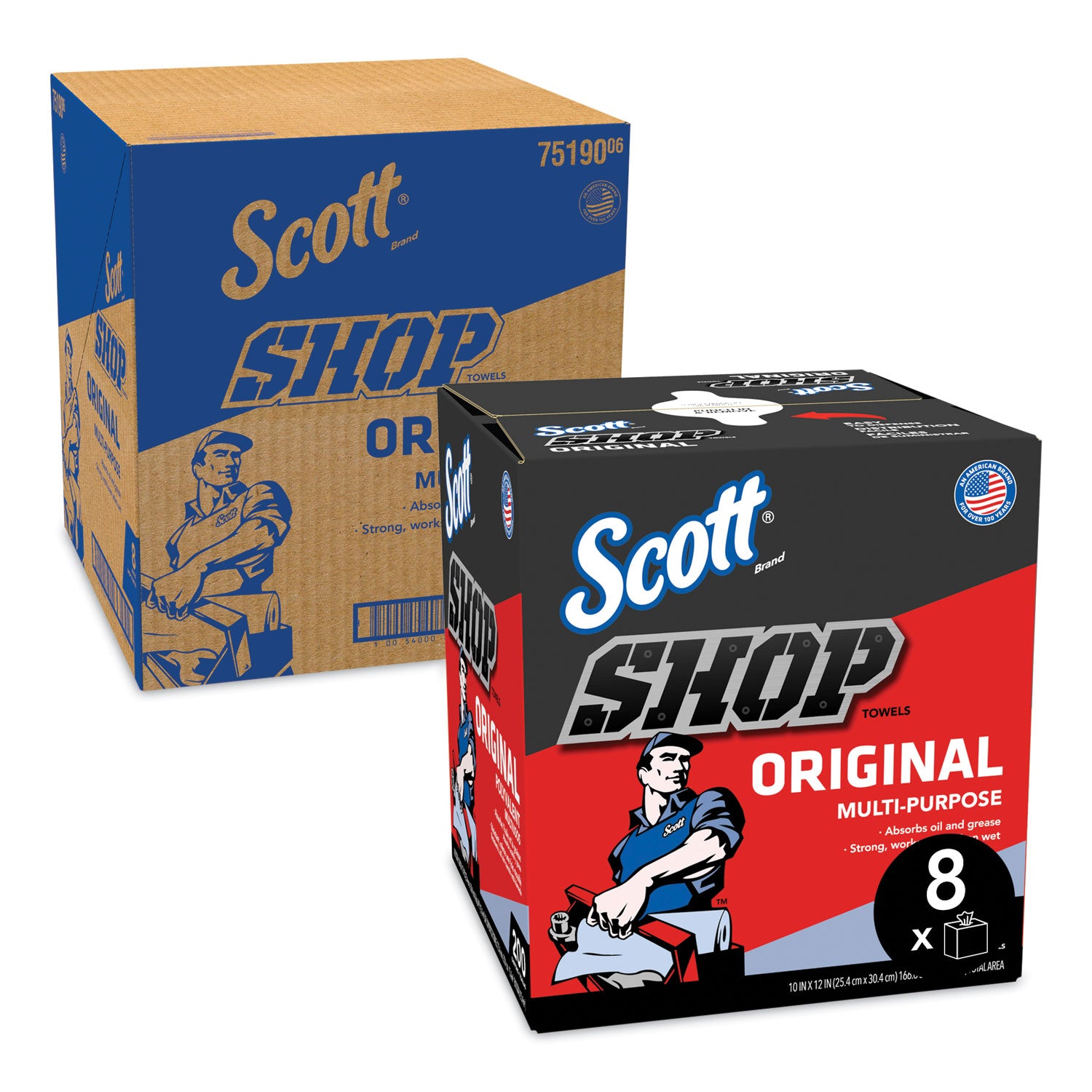 Scott® Shop Towels, POP-UP Box, 1-Ply, 9 x 12, Blue, 200/Box, 8 Boxes/Carton