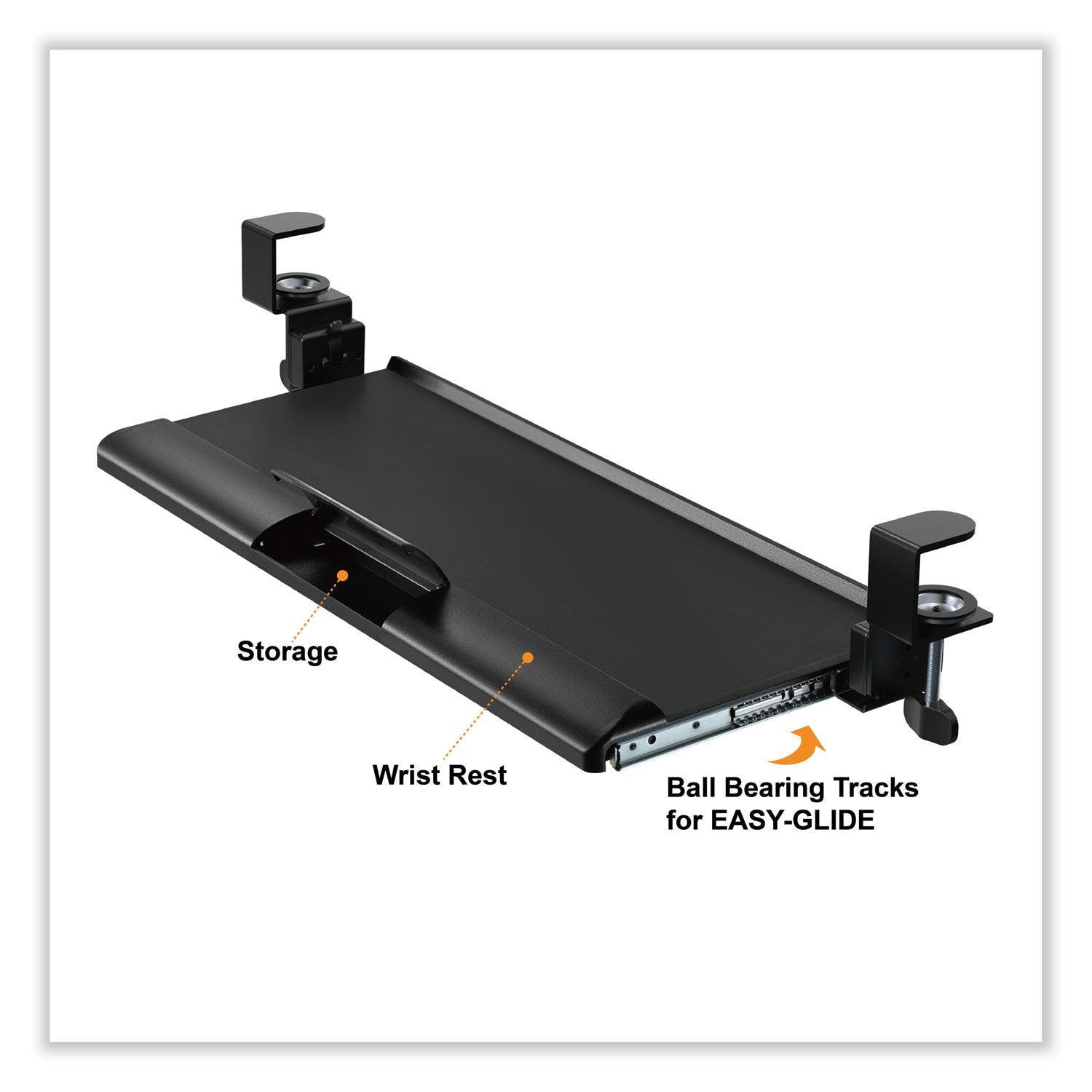 Kantek Desk Clamp Five-Position Tilting Keyboard Tray, 26.8" x 11.1, Black