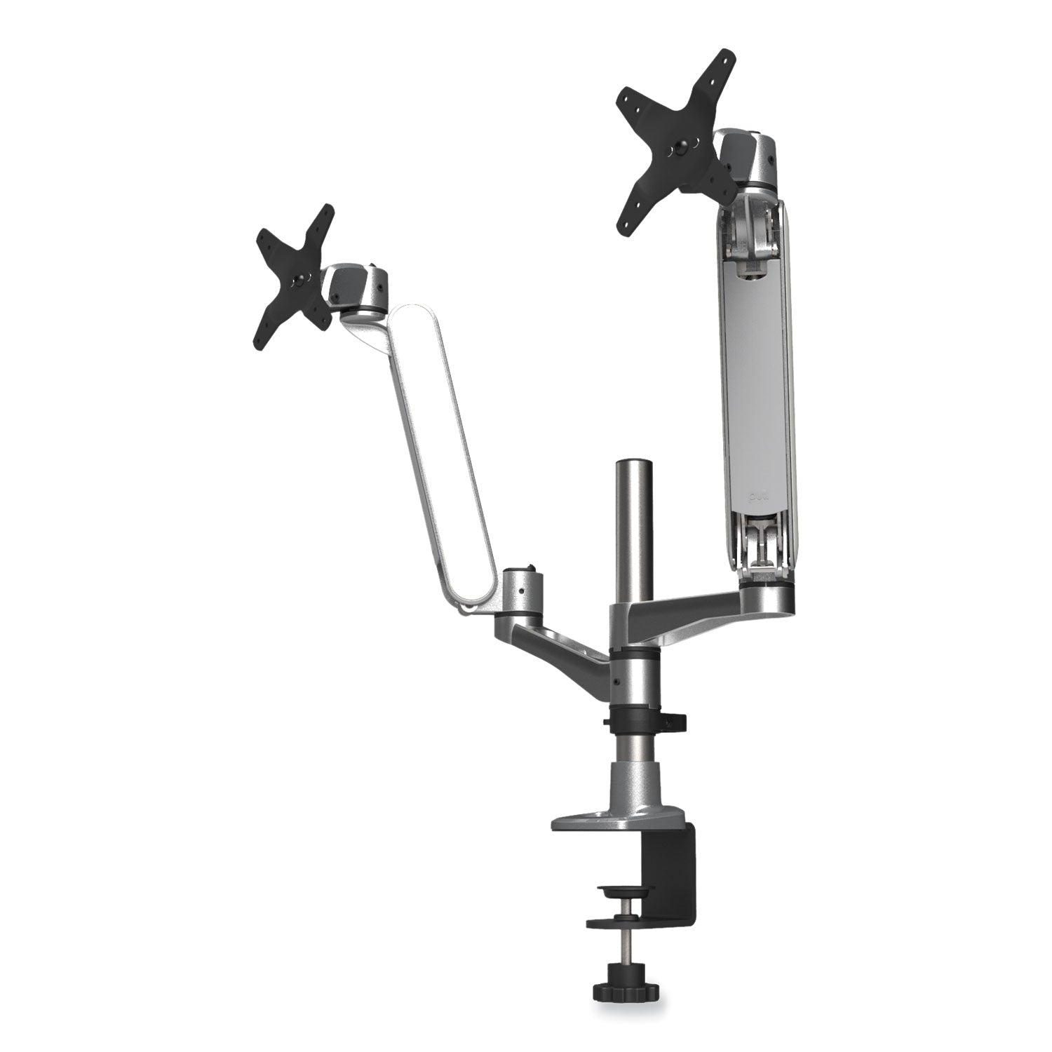 Kantek Multi-Directional Dual Monitor Arm, For 30" Monitors, 360 Deg Rotation, 105 Deg Tilt, 360 Deg Pan, Silver/WH, Supports 20 lbs