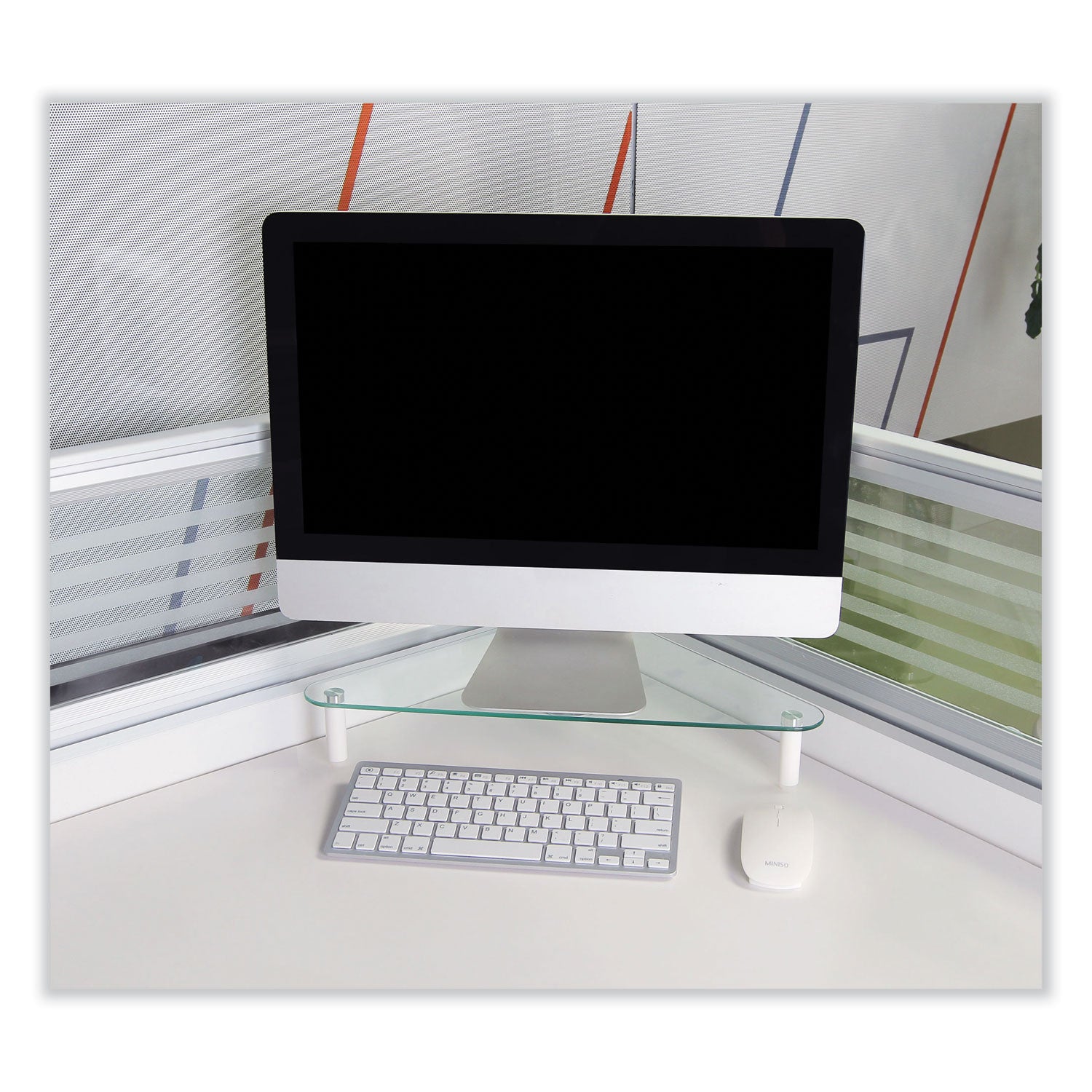 Kantek Glass Corner Monitor Riser, 19.7" x 11" x 3.25", Clear, Supports 40 lbs