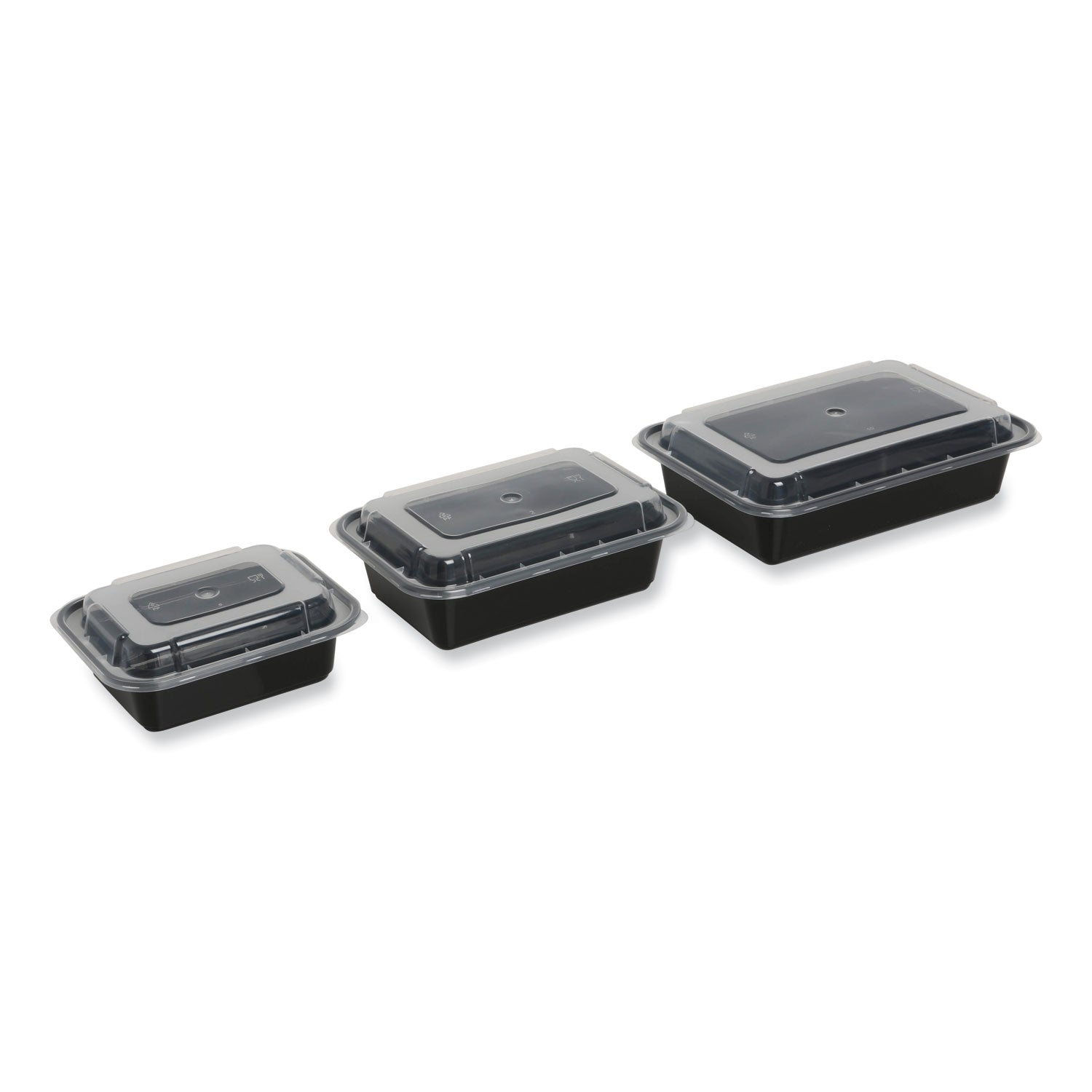 GEN Microwavable Food Container with Lid, Rectangular, 32 oz, 8.81 x 6.02 x 2.24, Black/Clear, Plastic, 150/Carton