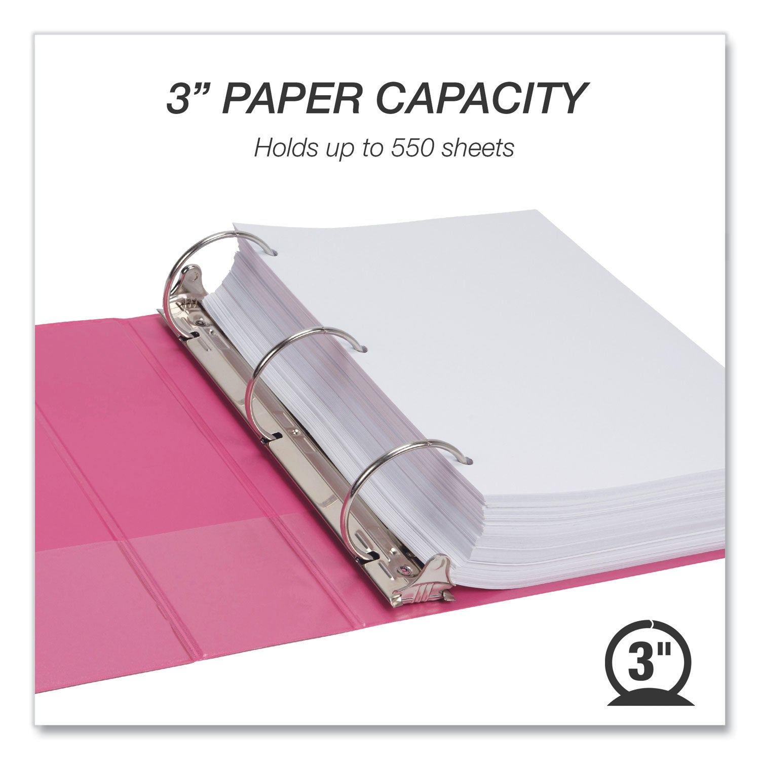 Samsill® Earth's Choice Plant-Based Economy Round Ring View Binders, 3 Rings, 3" Capacity, 11 x 8.5, Pink, 2/Pack