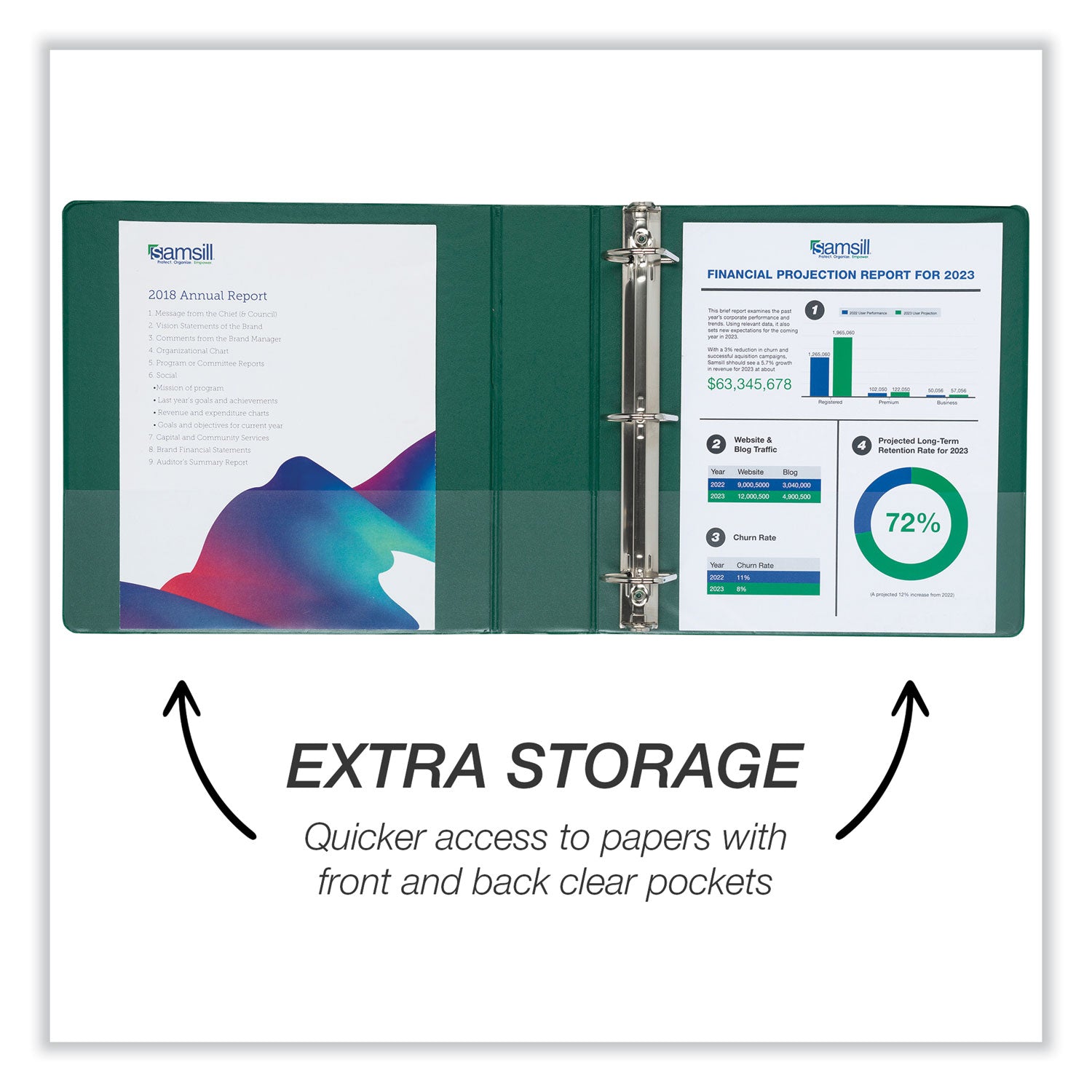 Samsill® Durable D-Ring View Binders, 3 Rings, 2" Capacity, 11 x 8.5, Black/Blue/Green/Red, 4/Pack