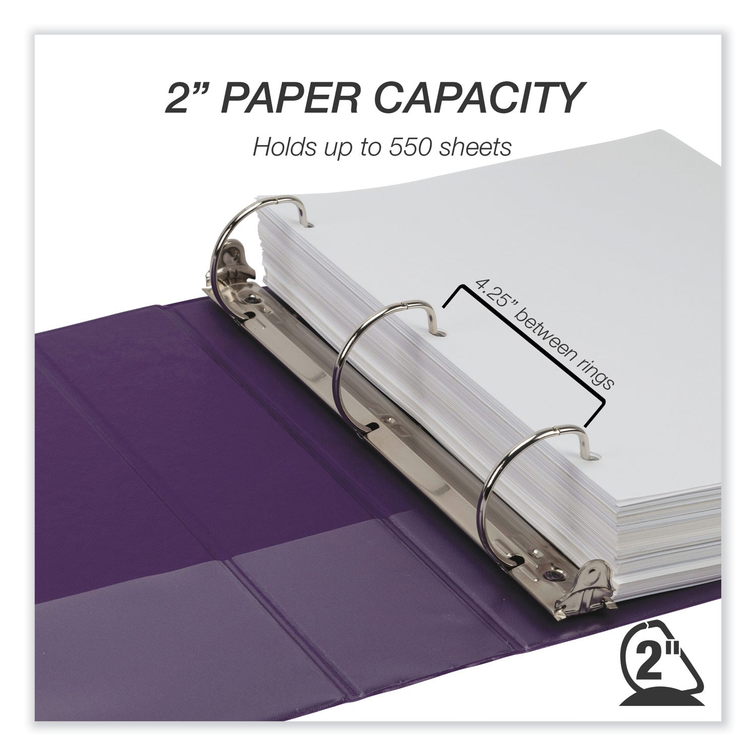 Samsill® Durable D-Ring View Binders, 3 Rings, 2" Capacity, 11 x 8.5, Blueberry/Blue Coconut/Dragonfruit/Purple, 4/Pack