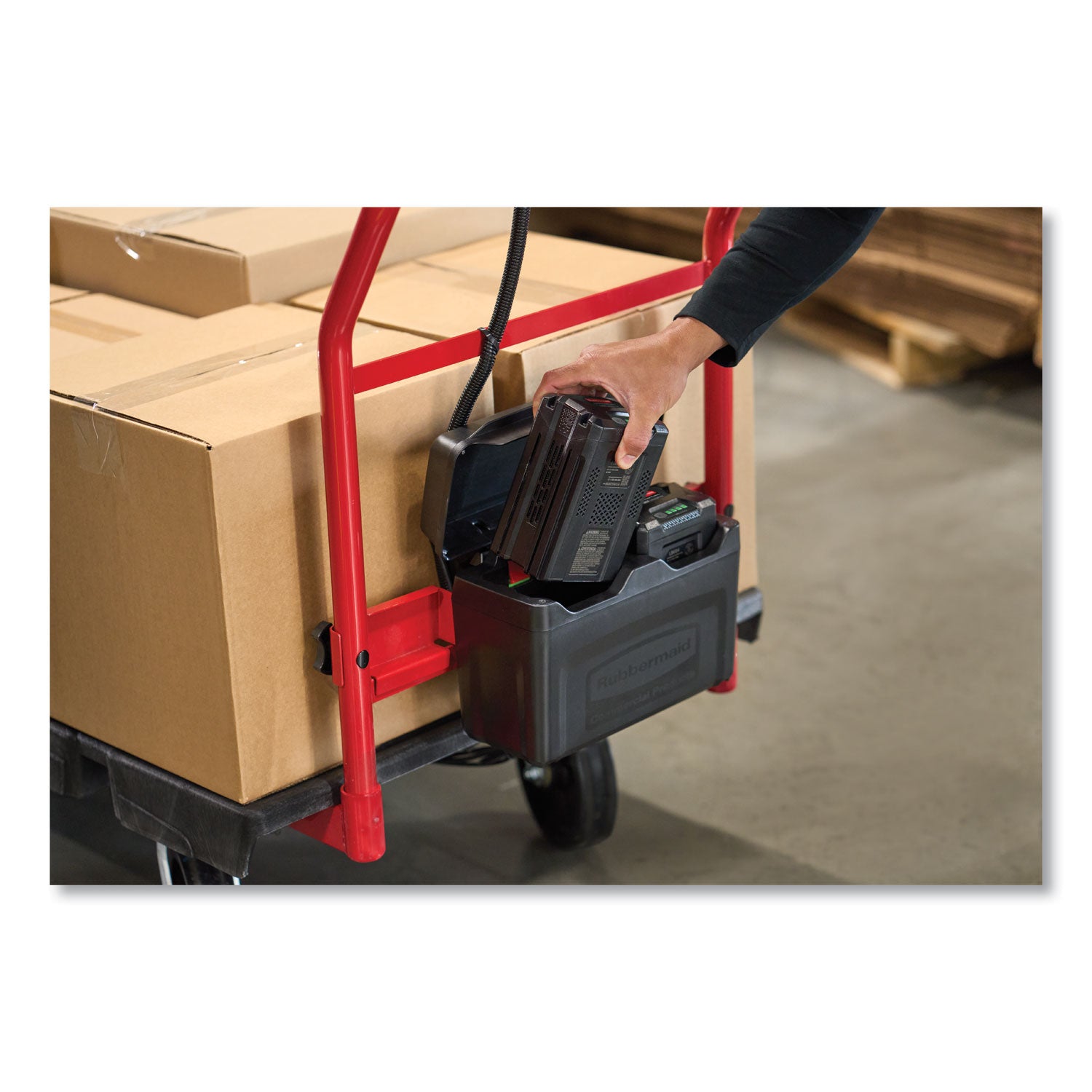 Rubbermaid® Commercial Motorized Kit For 30" X 60" Platform Trucks, Large, Dc Motor, 60 V Lithium-Ion Battery, 0.5 Mph To 3 Mph, Black/red
