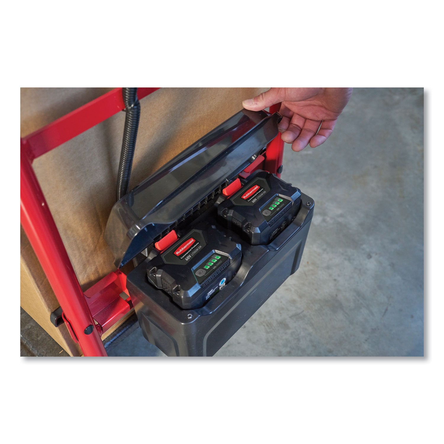 Rubbermaid® Commercial Motorized Kit For 24" X 48" Platform Trucks, Medium, Dc Motor, 60 V Lithium-Ion Battery, 0.5 Mph To 3 Mph, Black/red