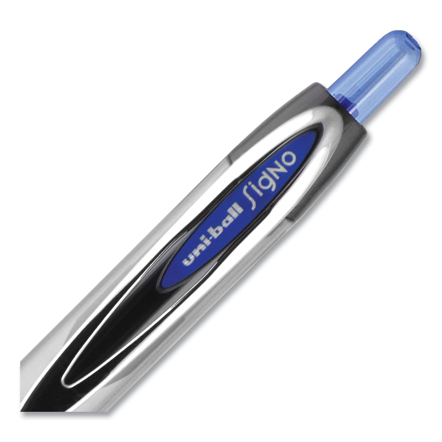 uniball® Signo 207 Needle Point Gel Pen, Retractable, Medium 0.7 mm, Blue Ink, Clear/Black/Blue Barrel, Dozen