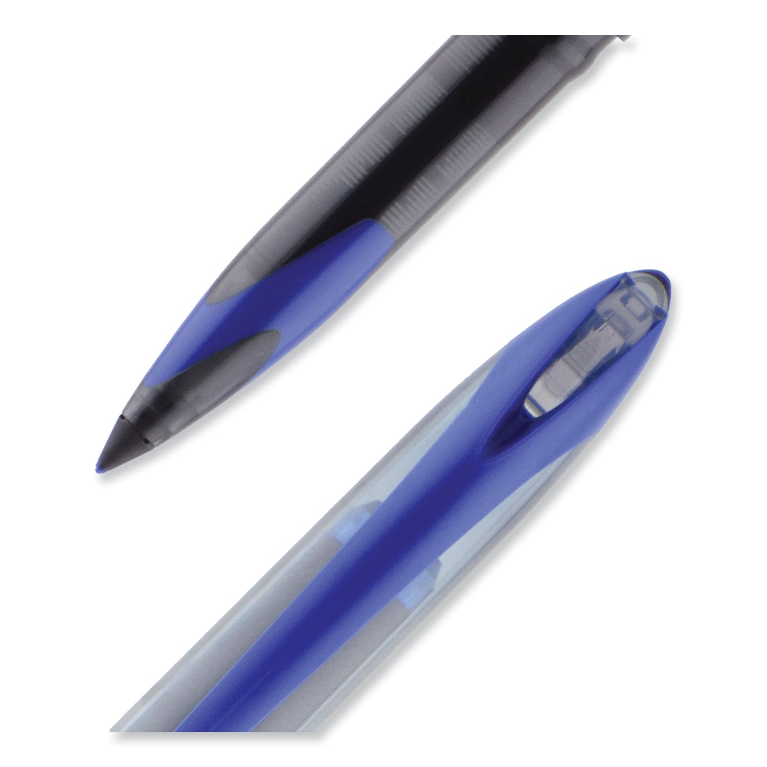 uniball® AIR Porous Rollerball Pen, Stick, Medium 0.7 mm, Blue Ink, Black/Blue Barrel, Dozen