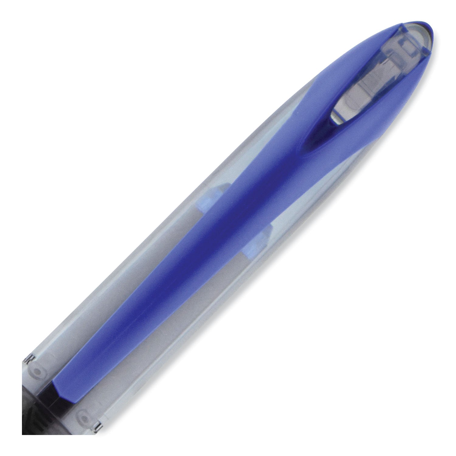uniball® AIR Porous Rollerball Pen, Stick, Medium 0.7 mm, Blue Ink, Black/Blue Barrel, Dozen