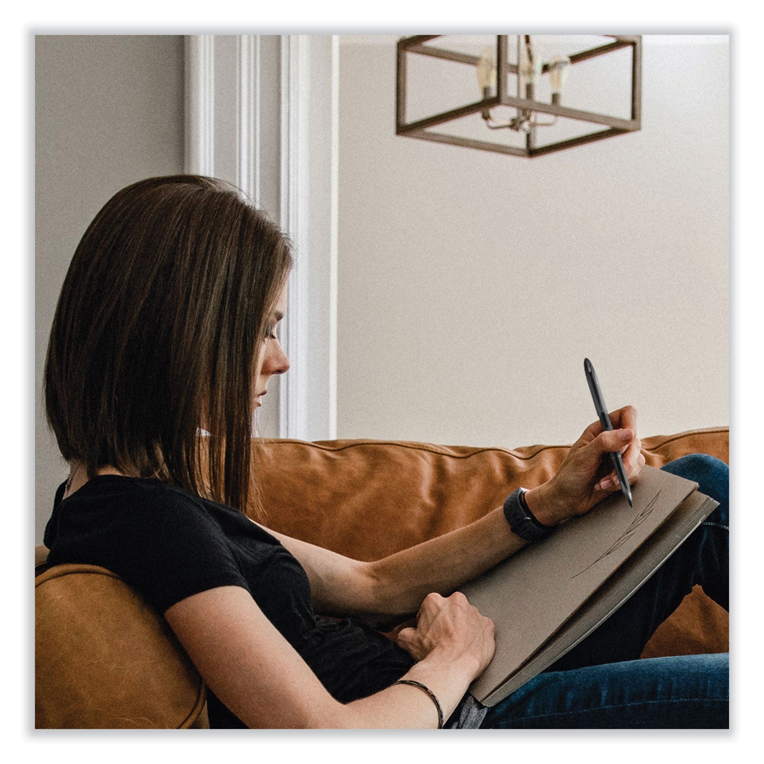 uniball® AIR Porous Rollerball Pen, Stick, Medium 0.7 mm, Blue Ink, Black/Blue Barrel, Dozen