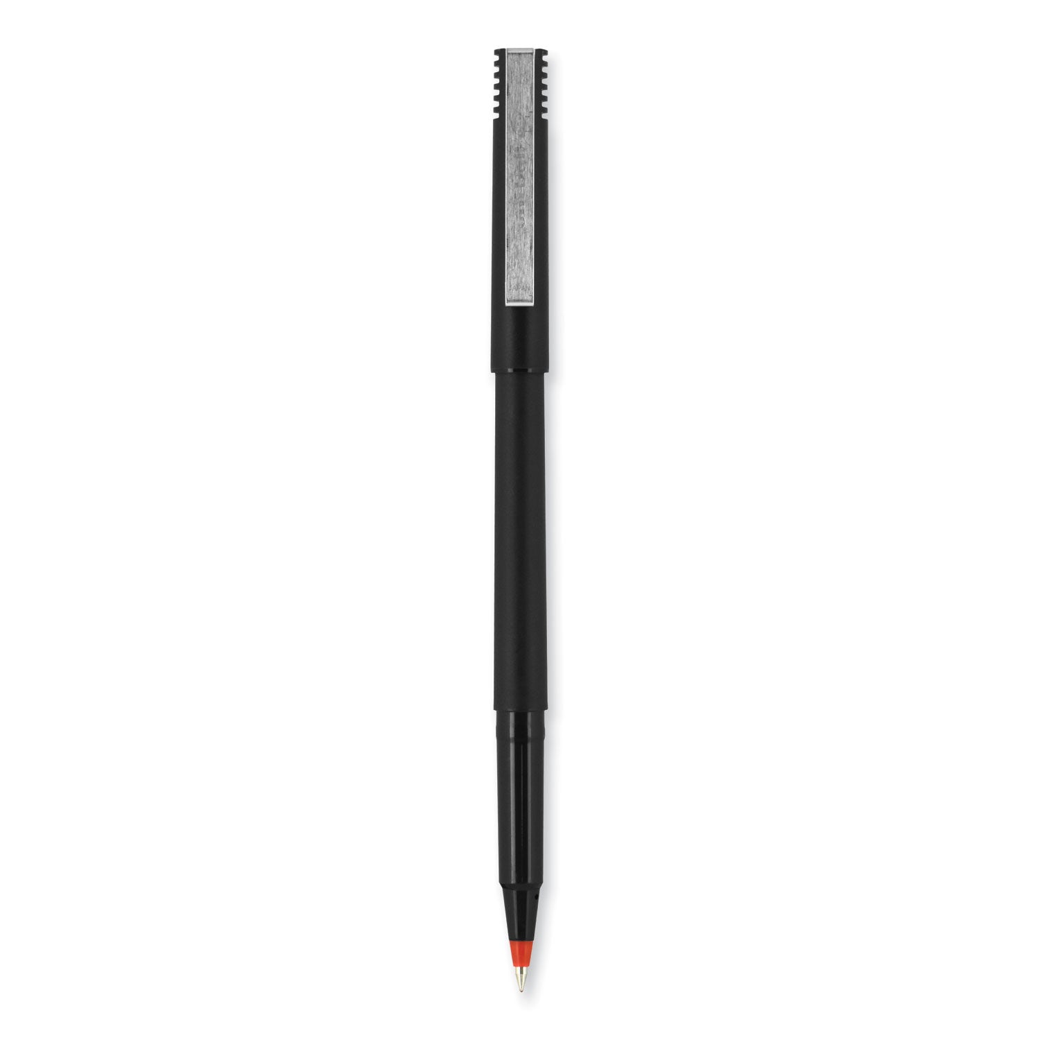 uniball® Rollerball Pen, Stick, Extra-Fine 0.5 mm, Red Ink, Black/Red Barrel, Dozen