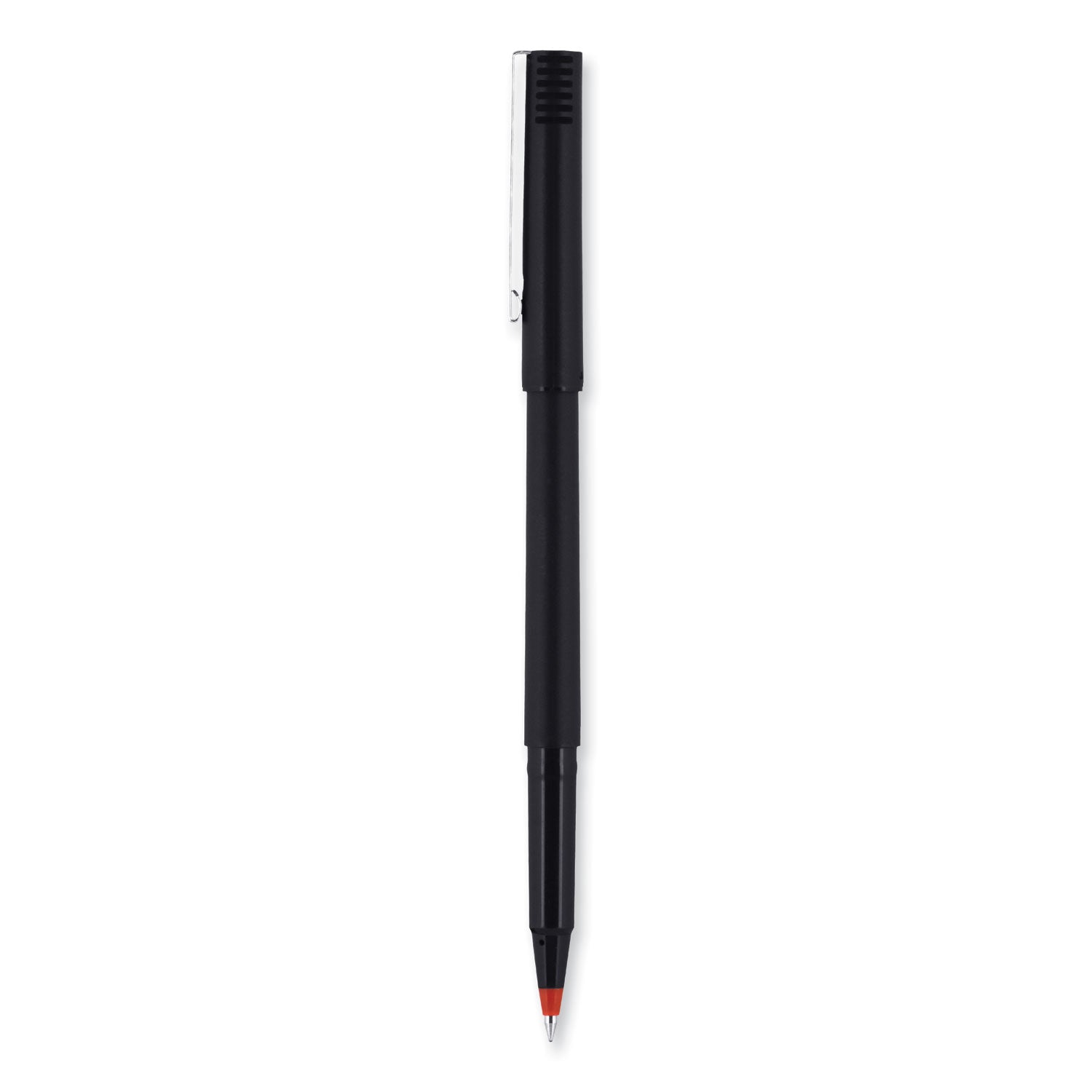 uniball® Rollerball Pen, Stick, Extra-Fine 0.5 mm, Red Ink, Black/Red Barrel, Dozen
