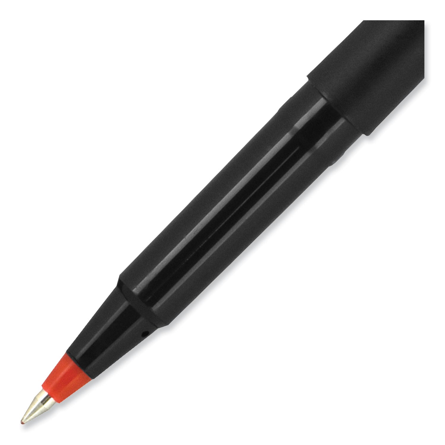 uniball® Rollerball Pen, Stick, Extra-Fine 0.5 mm, Red Ink, Black/Red Barrel, Dozen