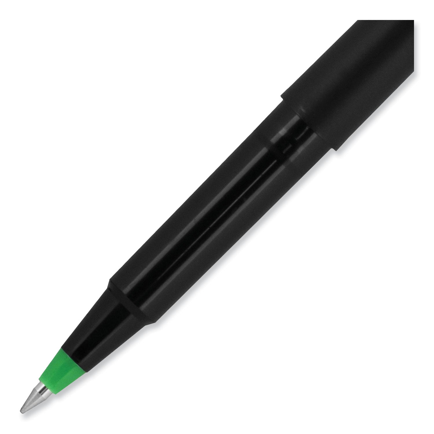 uniball® Rollerball Pen, Stick, Extra-Fine 0.5 mm, Green Ink, Black/Green Barrel, Dozen