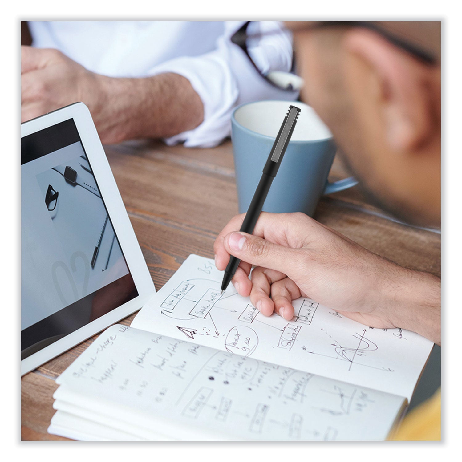 uniball® Rollerball Pen, Stick, Extra-Fine 0.5 mm, Green Ink, Black/Green Barrel, Dozen