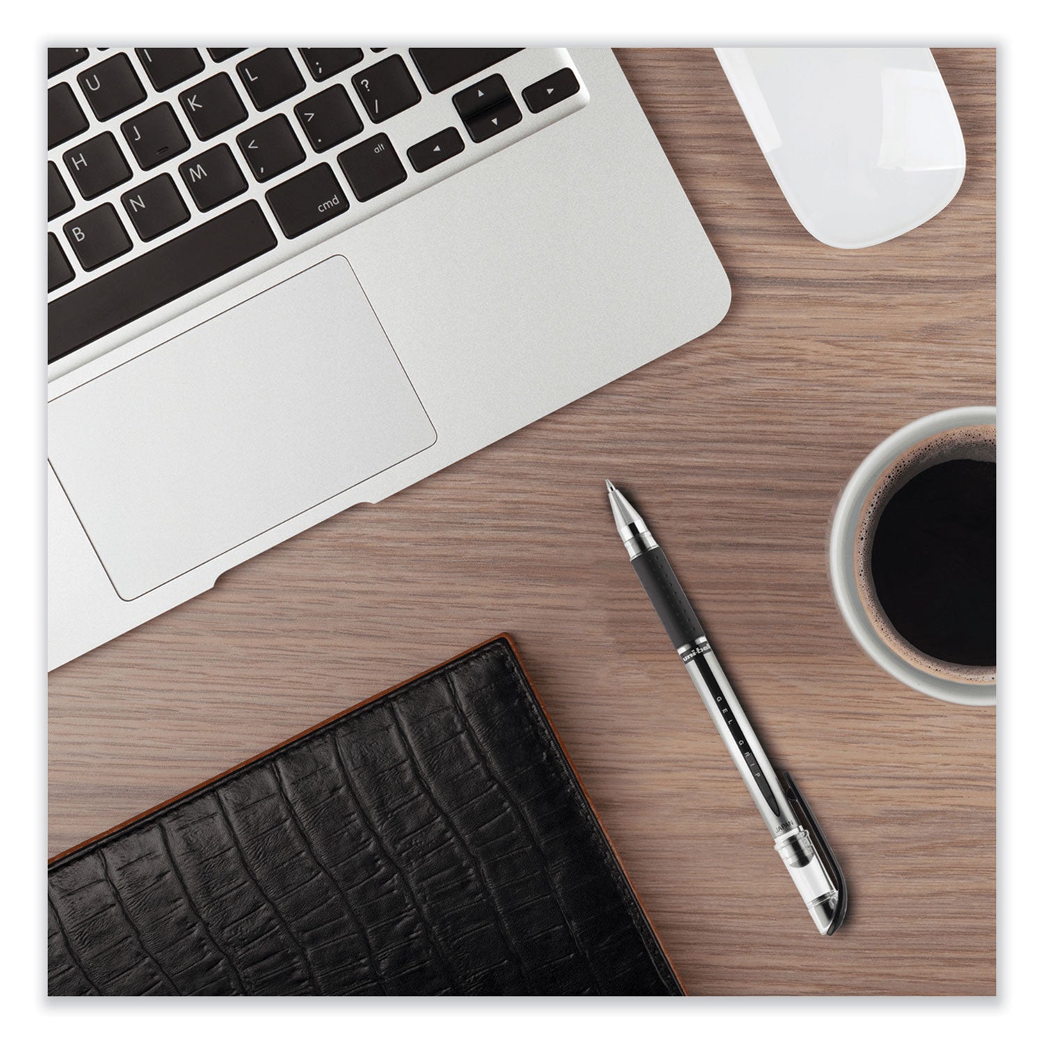 uniball® Signo GRIP Gel Pen, Stick, Medium 0.7 mm, Red Ink, Clear/Red/Silver Barrel, Dozen