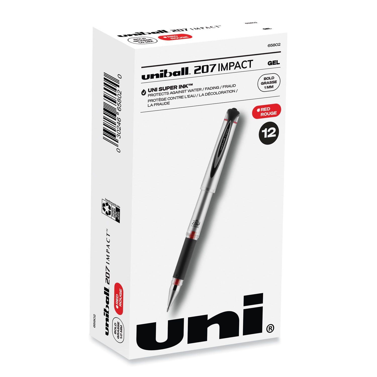207 Impact Gel Pen, Stick, Bold 1 mm, Red Ink, Silver/Black/Red Barrel