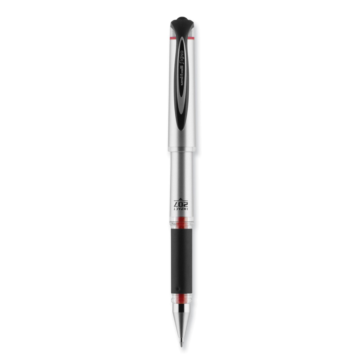 uniball® 207 Impact Gel Pen, Stick, Bold 1 mm, Red Ink, Silver/Black/Red Barrel