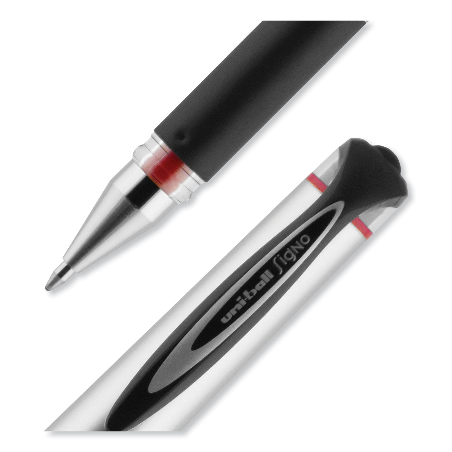 uniball® 207 Impact Gel Pen, Stick, Bold 1 mm, Red Ink, Silver/Black/Red Barrel