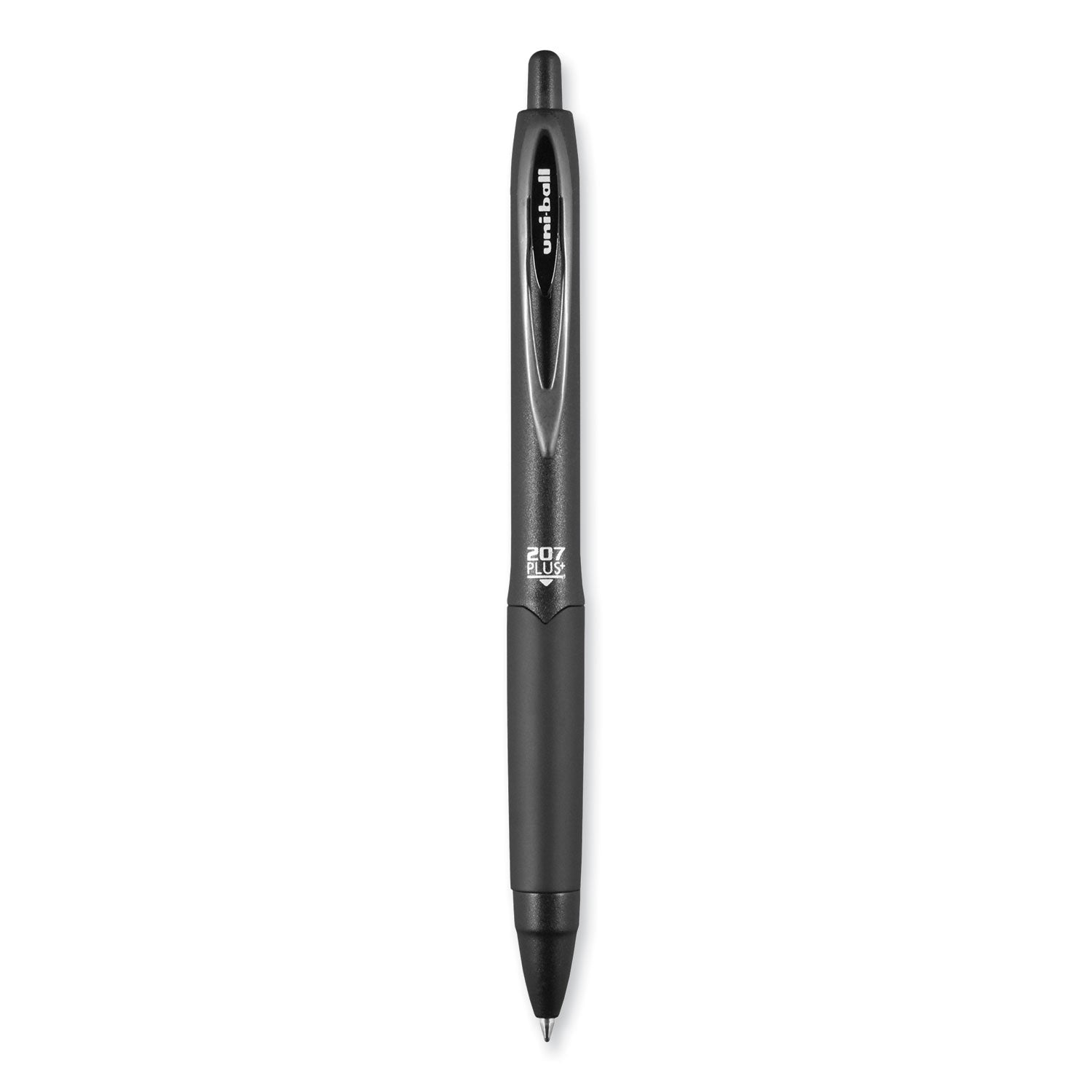 uniball® 207 Plus+ Gel Pen, Retractable, Medium 0.7 mm, Black Ink, Black Barrel, Dozen