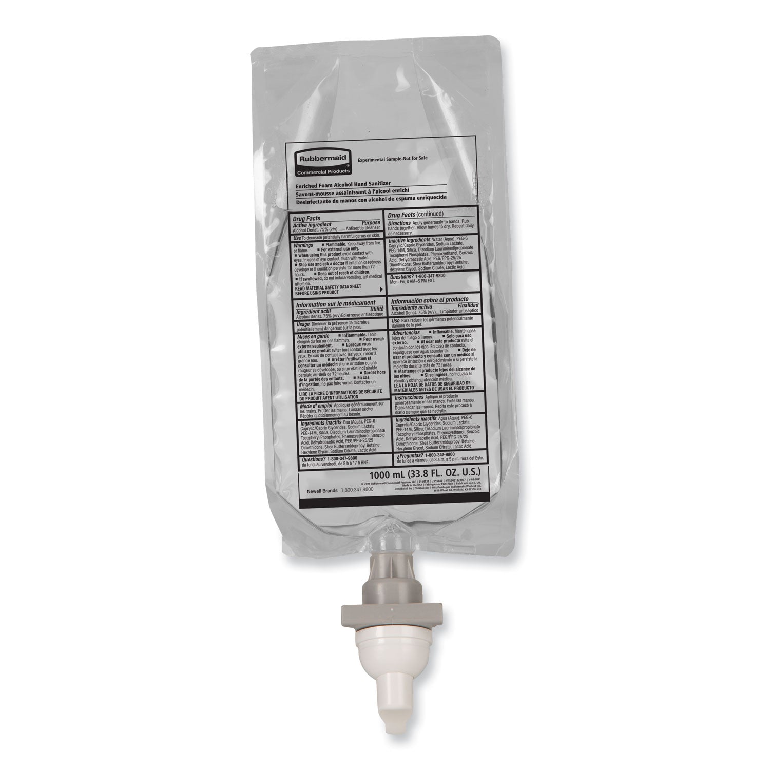 Rubbermaid® Commercial AutoFoam Refill With Alcohol Foam Hand Sanitizer, Clear, 1,000 mL, Fragrance-Free, 4/Carton