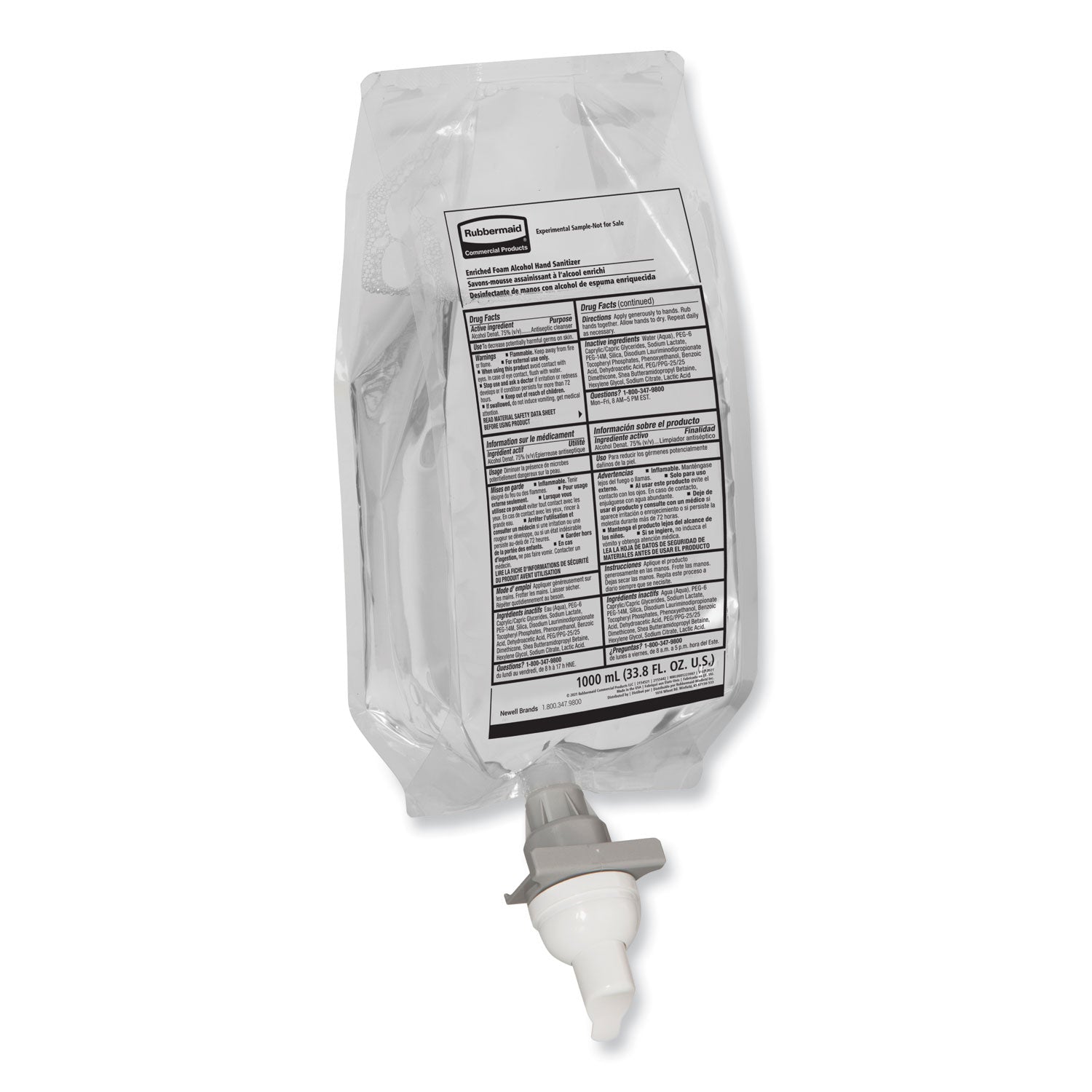 Rubbermaid® Commercial AutoFoam Refill With Alcohol Foam Hand Sanitizer, Clear, 1,000 mL, Fragrance-Free, 4/Carton
