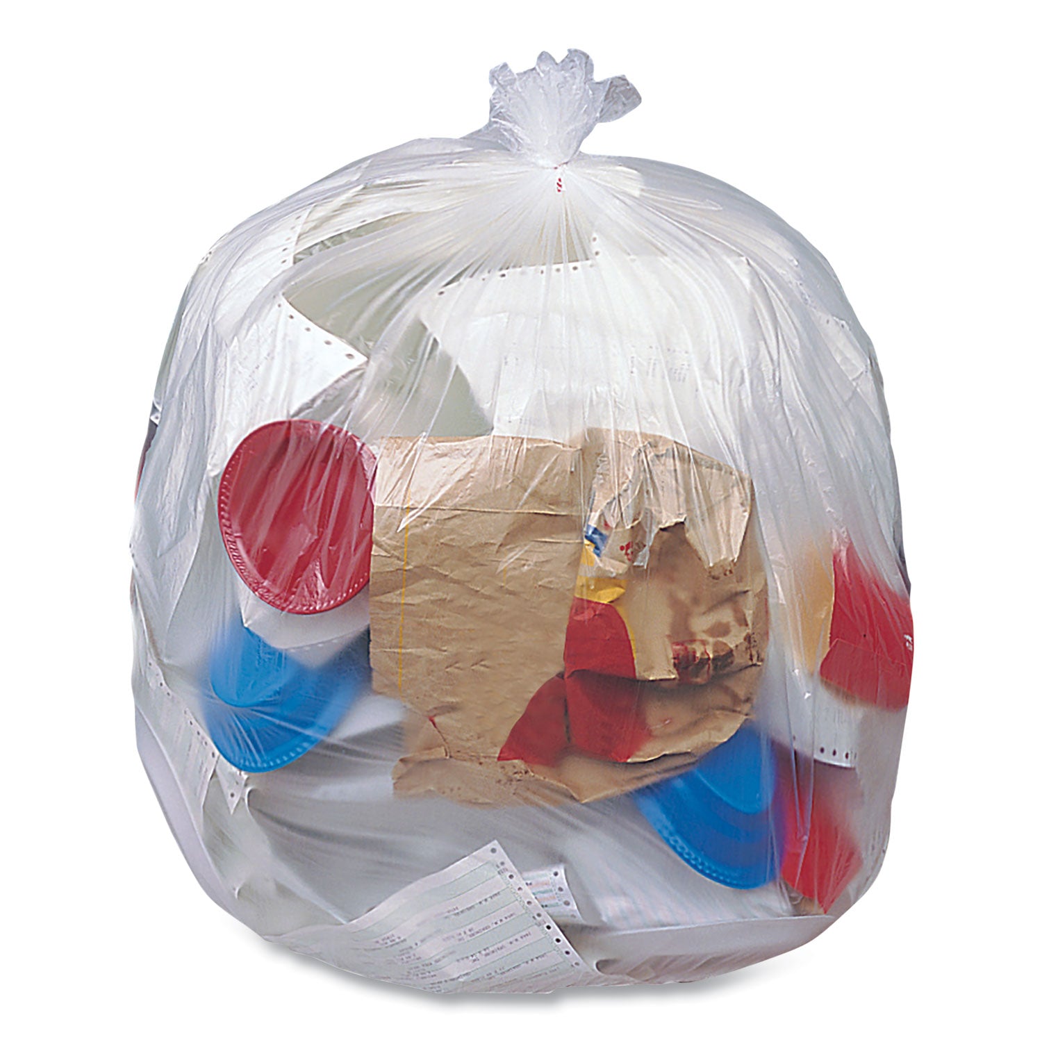 Pitt Plastics Eco Strong Plus Can Liners, 40 gal, 1.35 mil, 40" x 46", Natural, Perforated Roll, 100/Carton