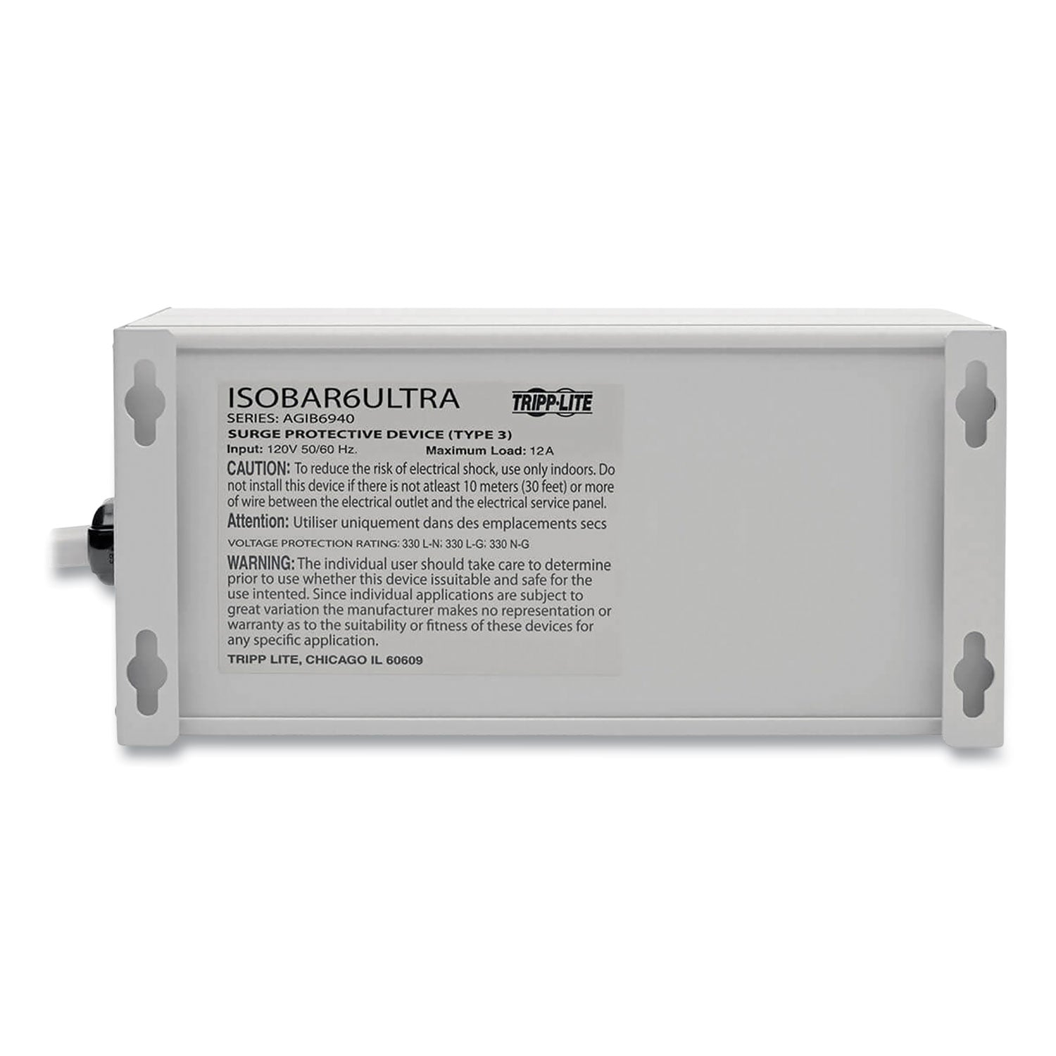 Tripp Lite by Eaton Isobar Surge Protector, 6 AC Outlets, 6 ft Cord, 3,330 J, Light Gray