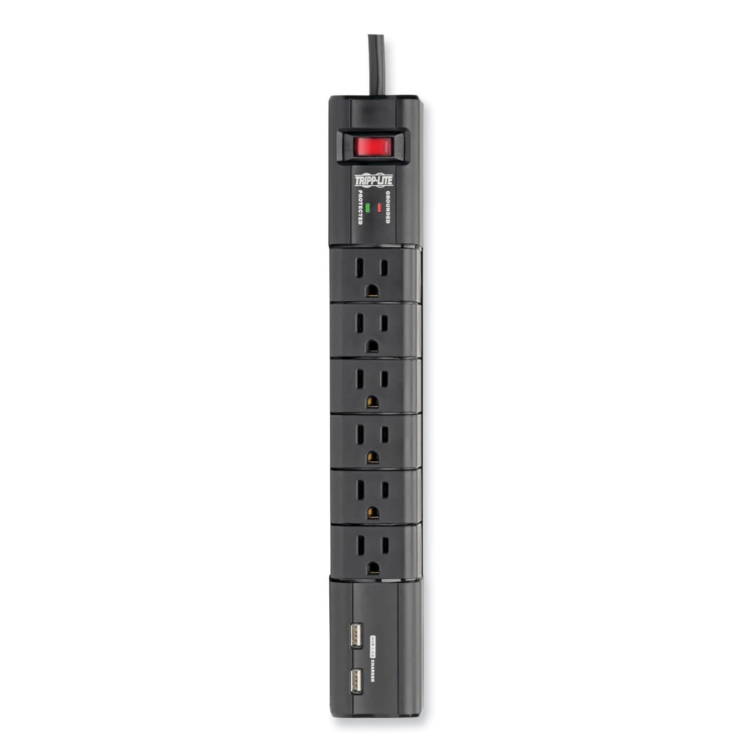 Tripp Lite by Eaton Protect It! Surge Protector, 6 AC Outlets/2 USB Ports, 8 ft Cord, 1,080 J, Black