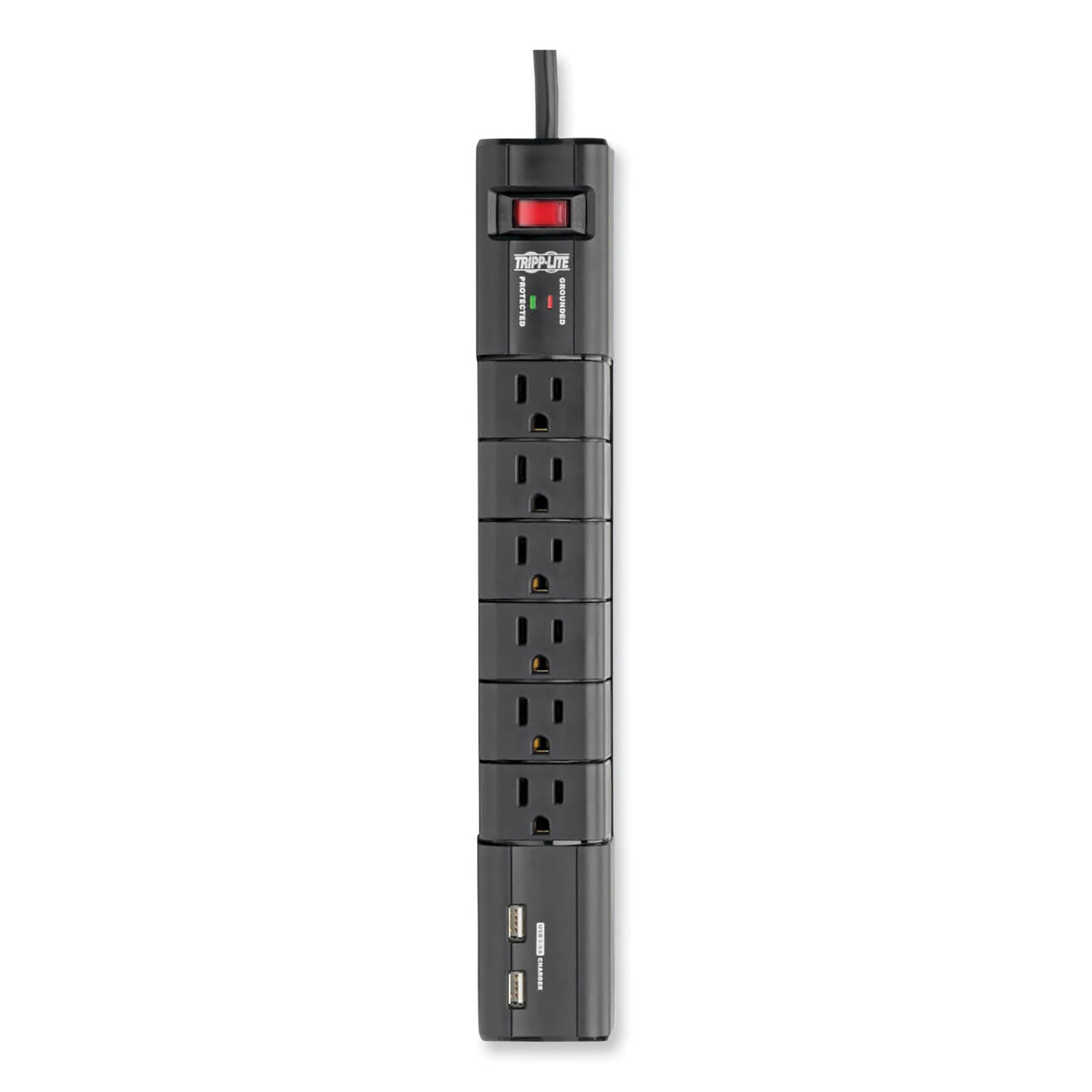 Tripp Lite by Eaton Protect It! Surge Protector, 6 AC Outlets/2 USB Ports, 8 ft Cord, 1,080 J, Black